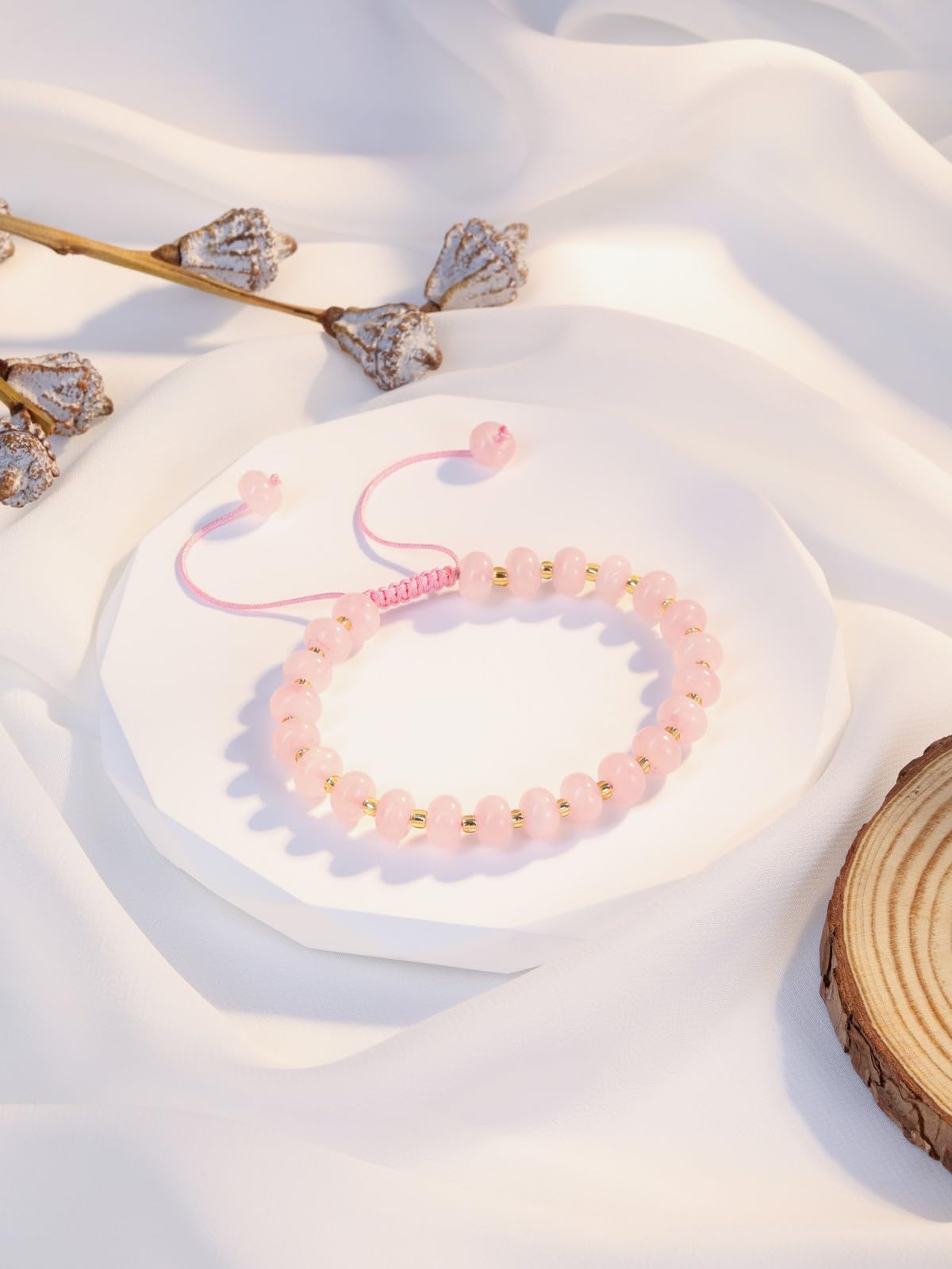 PESOENTH Rose Quartz Pink Beaded Bracelet,Healing Crystal Natural Stone Bracelets Gemstone Bracelet jewelry Spiritual Gifts for Women Her Mom Daughter Birthday Annivsersary Valentines