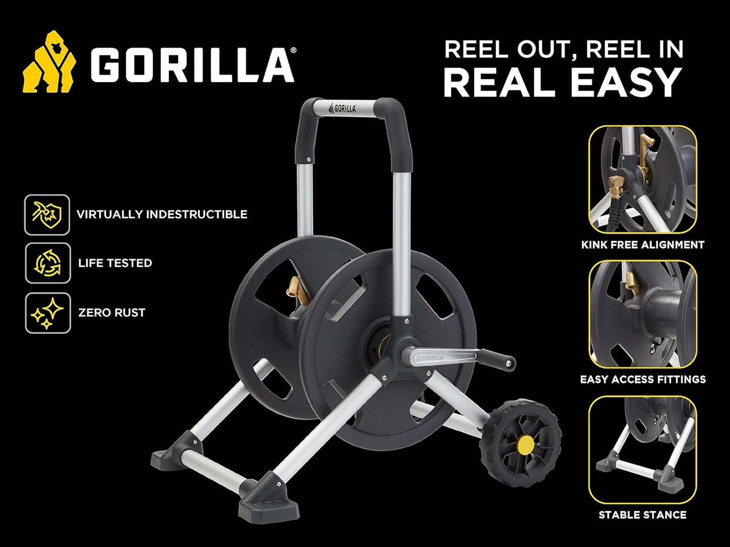 Gorilla 200’ Aluminum Zero-Rust Upright Hose Reel