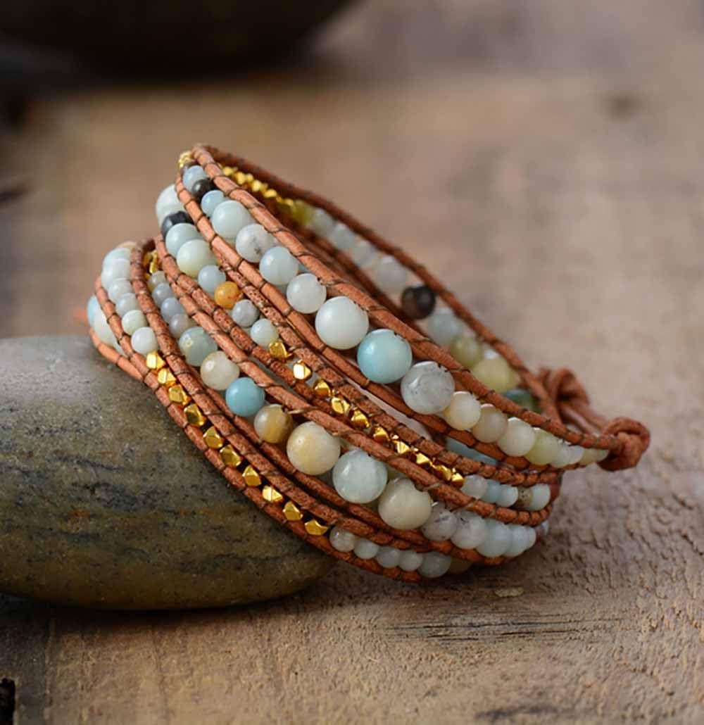 ZOSOJONA Handmade Boho Wrap Bracelet For Women Adjustable Nature Stone Turquoise Crystal Beaded Bracelets