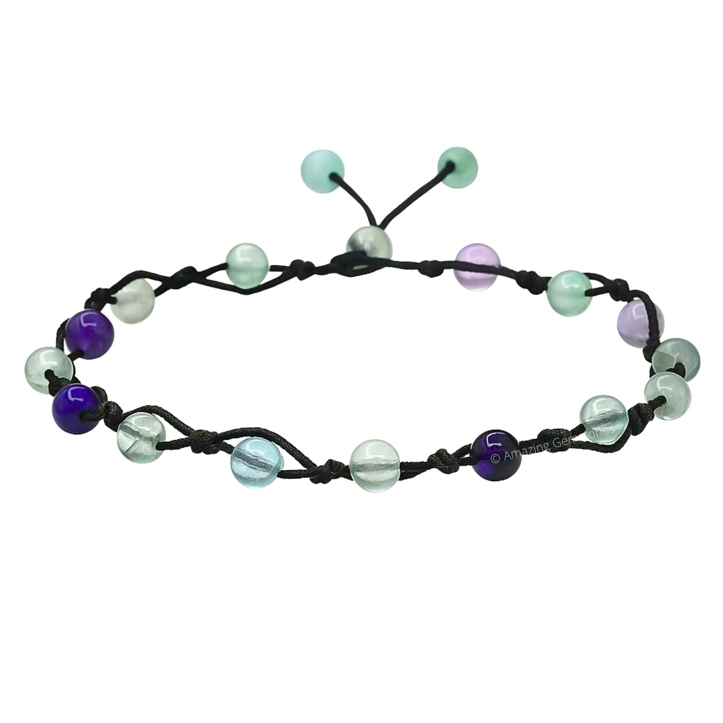Amazing Gemstone Multi Fluorite Anklet Ankle Bracelets for Women - Waterproof Beaded Healing Crystal Anklets, Plus Size Chakra Gemstone Bead Anklet (Stretchy Adjustable - Hand Knotted)