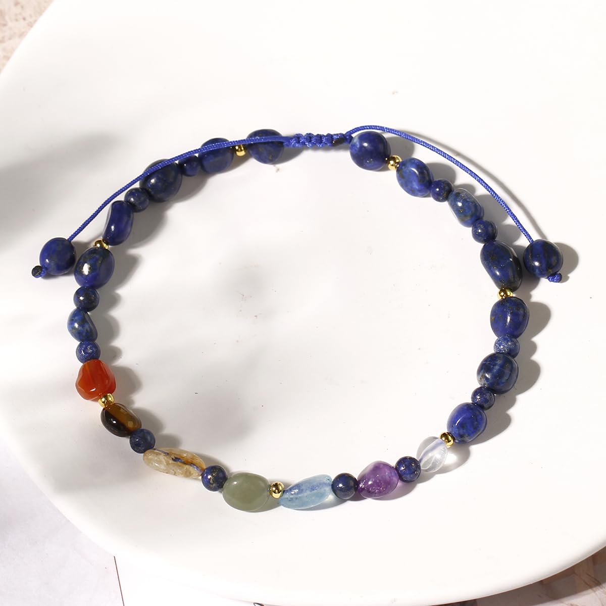 Jewever 7 Chakra Crystals and Stones Anklet Irregular Tumbled Gems Beaded Ankle Bracelets for Women Spiritual Energy Meditation Yoga Healing Jewelry Mom's Gifts (Lapis Lazuli)