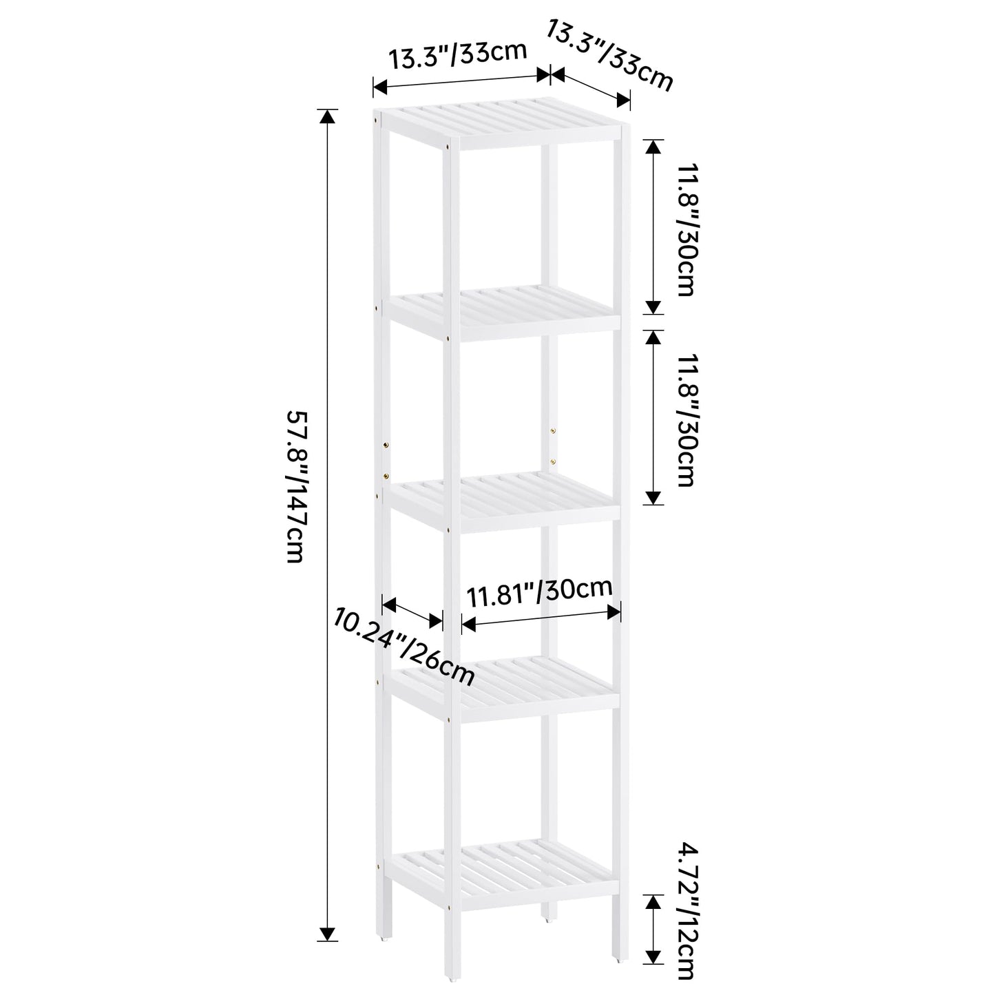 SMIBUY Bathroom Storage Shelf, 5-Tier Bamboo Rack Organizer, Multifunctional Shelving Unit for Living Room Bedroom Kitchen (White)