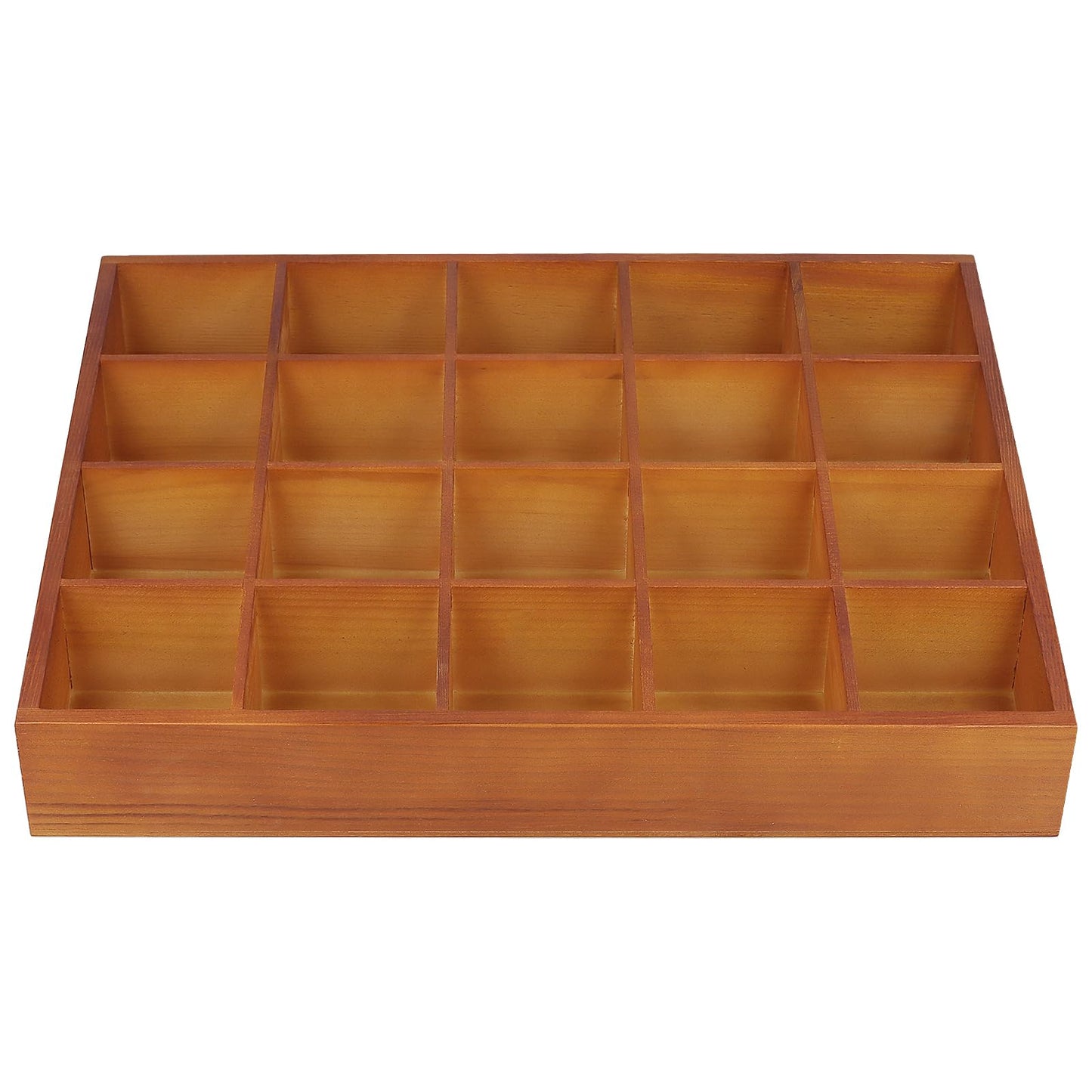 FUNSUEI 3 PCS Multi Compartment Wooden Tray, Grid Display Wood Serving Tray with 20 Sections, Wood Drawer Organizer Divided Snack Storage Box for Jewelry, Card Sorting, 14x11x2 Inch Brown