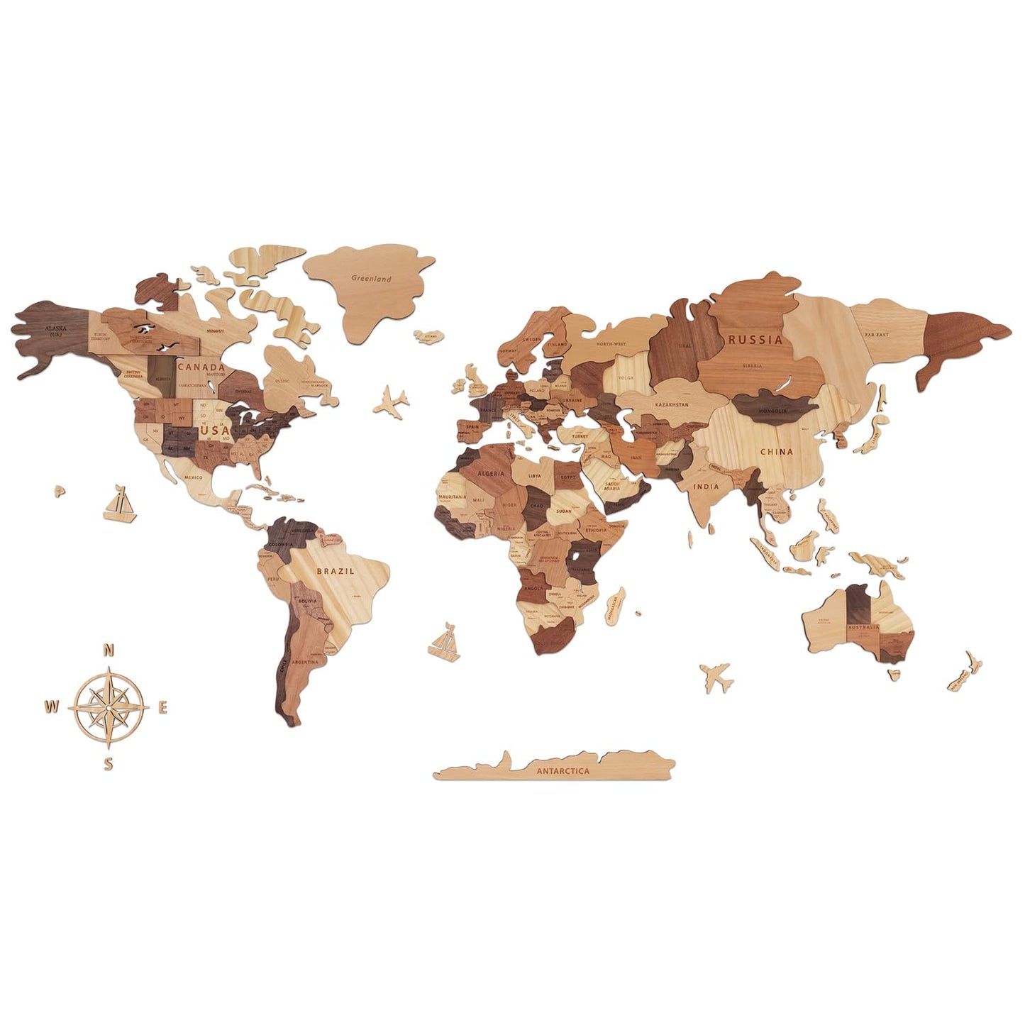 Handiwoo Wooden World Map 3D, Wood World Map Wall Art, Multilayered Wooden Map of The World Wall Decoration, Idea Housewarming Gift Large Wood Travel Map for Home & Office Décor (XL)