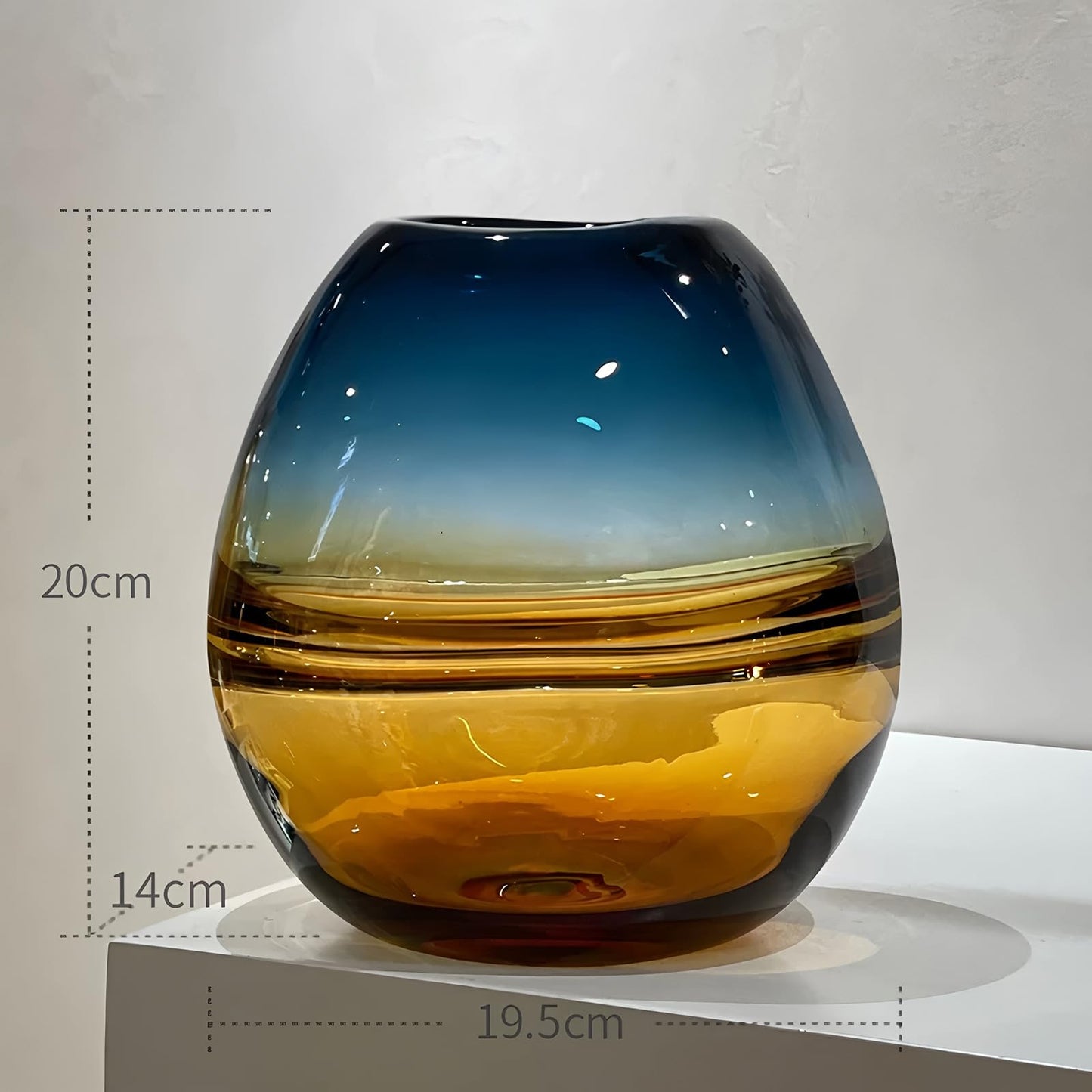 Glass Handmade Decorative Vase Ombre Centerpiece Vase with Yellow Base, Flower Vase for Home Decoration (Low vase)