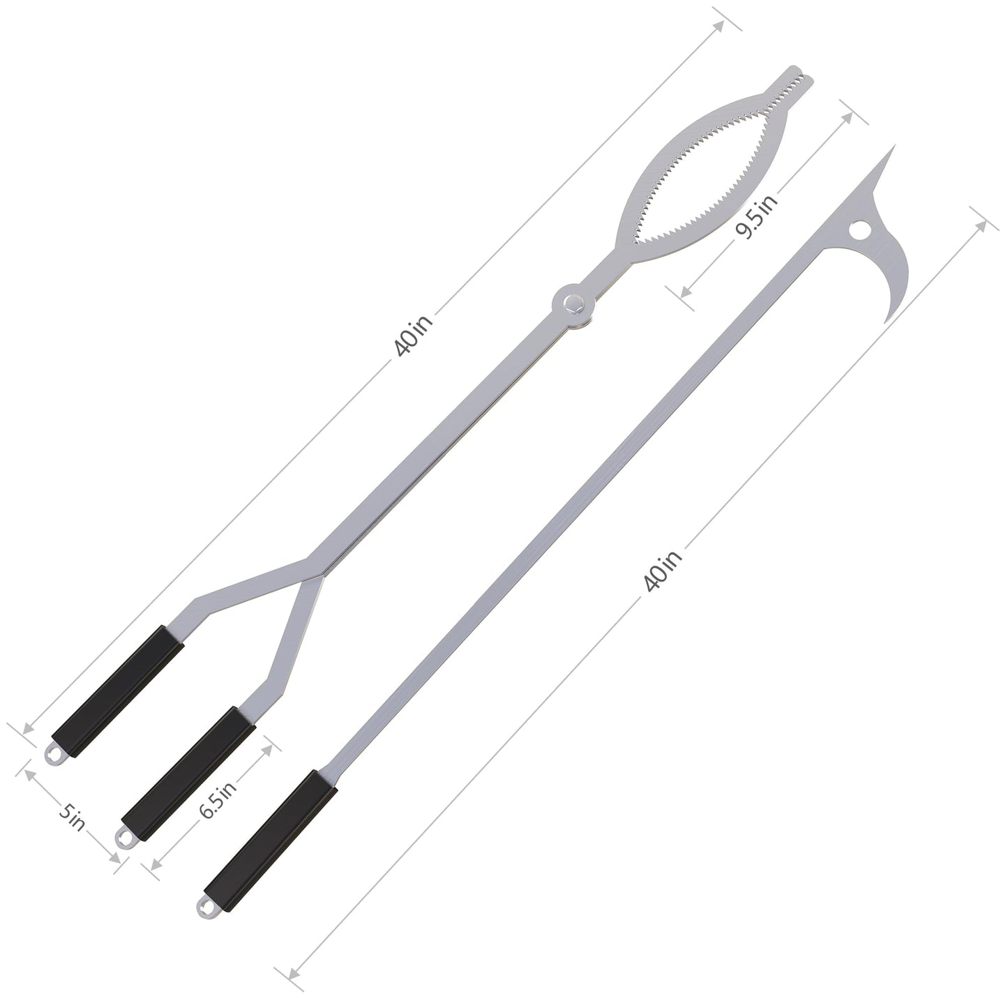 40" Fire Tongs Firewood Grabbers and Fire Poker Set, Stainless Steel Large Log Grabbers for Outdoor Fireset Fire Pit Bonfire Campfire Backyard Deck Indoor Fireplace Tools Set