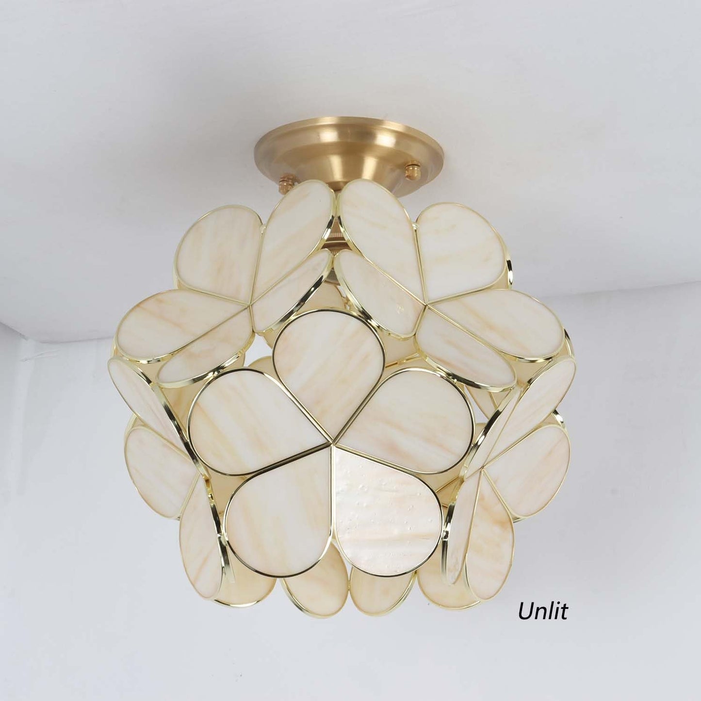 Bieye L11033 Flower Petals Tiffany Style Stained Glass Close to Ceiling Light for Home Decor (Cream White, 12" Cherry Blossom)