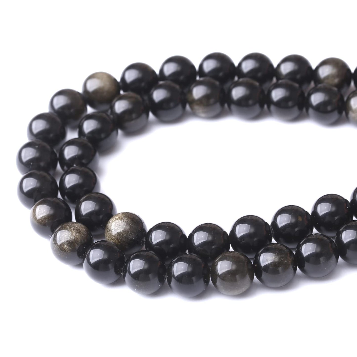 45PCS 8MM Natural Black Golden Obsidian Stone Beads Energy Healing Beads for DIY Jewelry Bracelet Necklace Making for Jewelry Making15Inch
