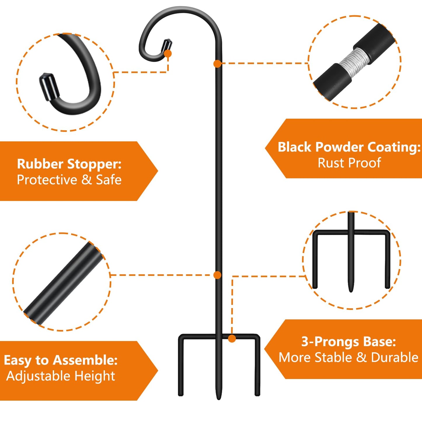 Gtongoko 8 Pack Shepherds Hooks for Outdoor 32 Inch Garden Hooks for Hanging Plants, Lanterns, Bird Feeders, Solar Lights, Mason Jars, Weddings Decor, Adjustable, Matte Black