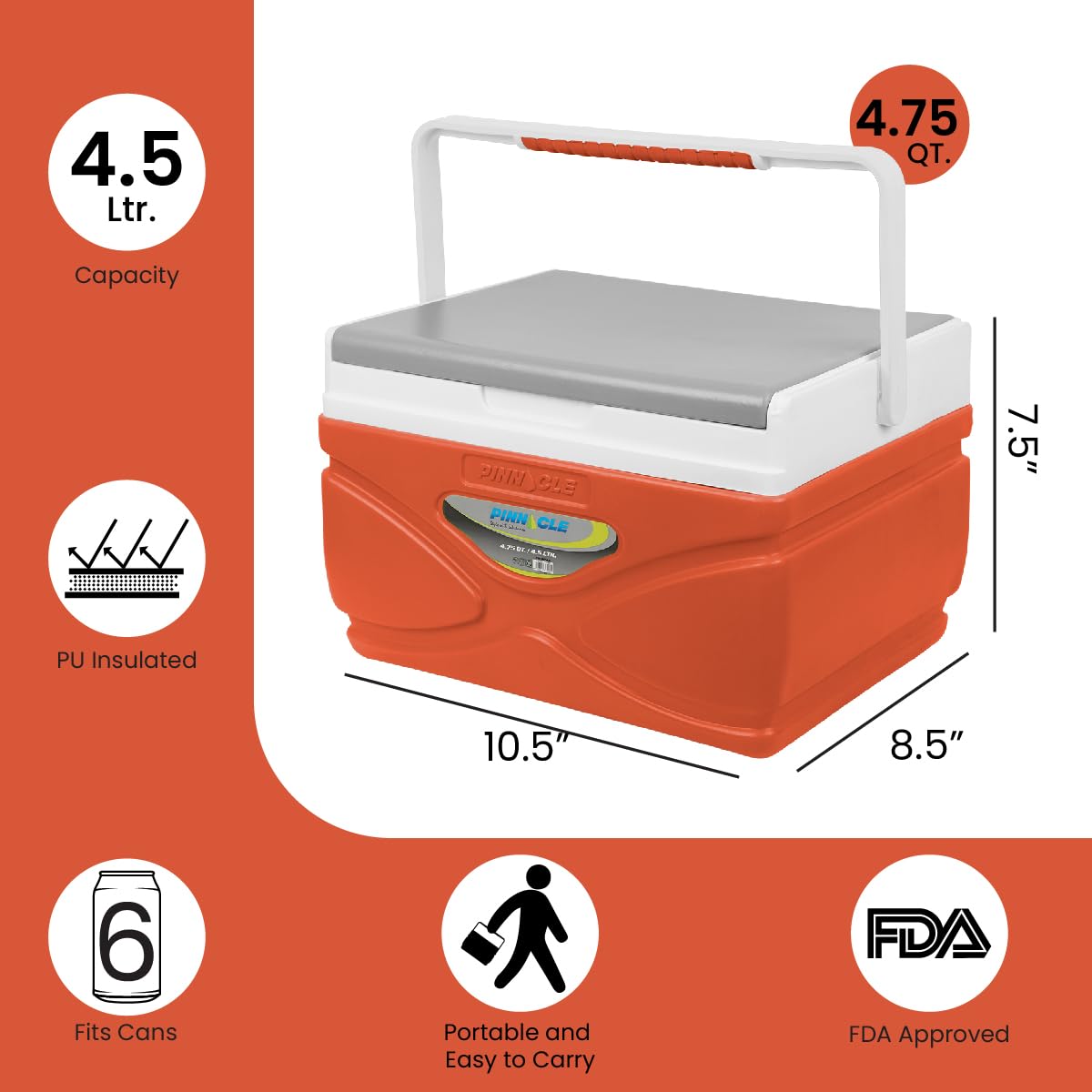 Pinnacle 4.5-11 Liter Insulated Cooler Lunch Box Set Portable Camping/Picnic Hard Cooler –Coolbox Keeps Cool for 48 hrs. with Ice Retention–Heavy Duty Cooler for Beach, Grill, Tailgating, Small -med