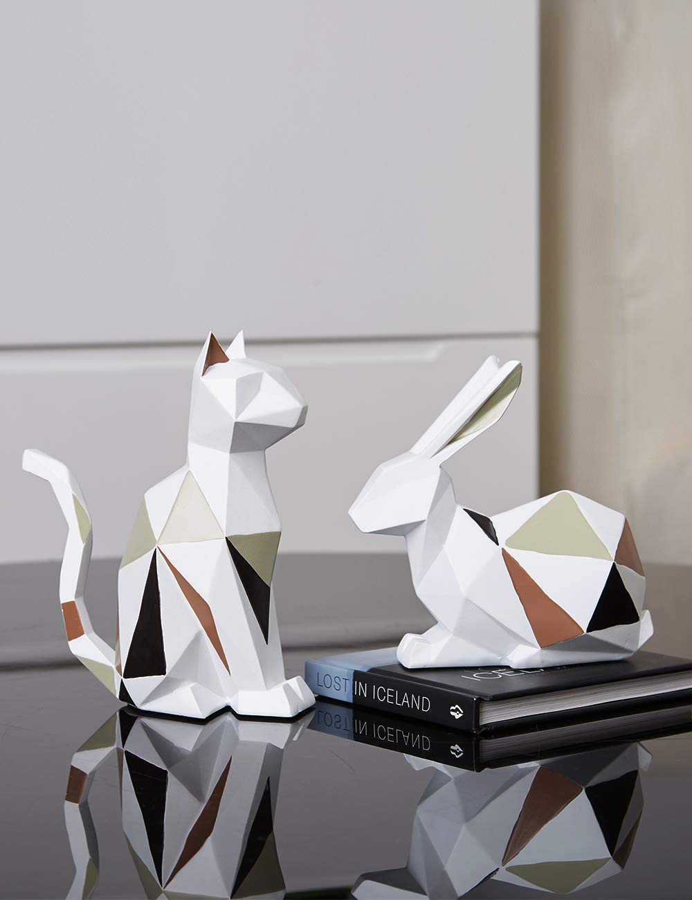 HAUCOZE Cat Statue Modern Animal Sculpture Home Decor Geometric Art for Living Room Office Desktop Gift 7.3 Inch