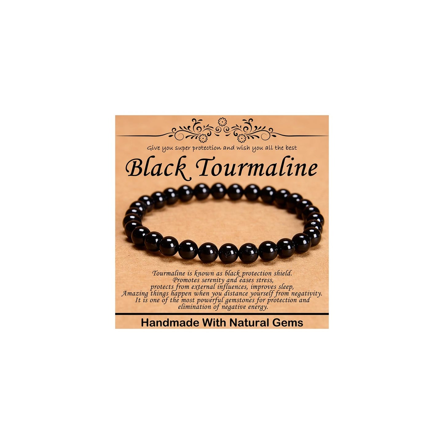 CHCCOYE 6mm Natural Healing Gemstone Bracelet Handmade Yoga Stretch Elastic Bracelet Stress Relief Crystal Jewelry for Men and Women (6mm Black Tourmaline)