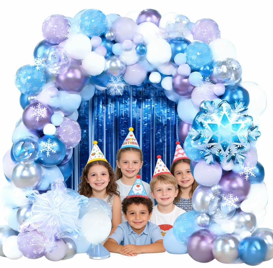 Set of 148pcs Snowflake Balloons Party Decorations Latex Balloons with Snowflake Foil Balloon and Blue Streamers for Baby Shower Birthday Foil Fringe Curtain Backdrop Birthday Party Decor Supplies