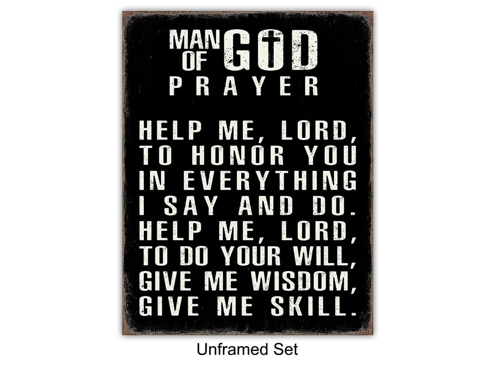 Christian Wall Art - Religious Wall Decor- Christian Gifts for Men - Motivational Quotes Scripture - Man cave Decor - Positive Quotes Wall Art - Inspirational Office Décor Print