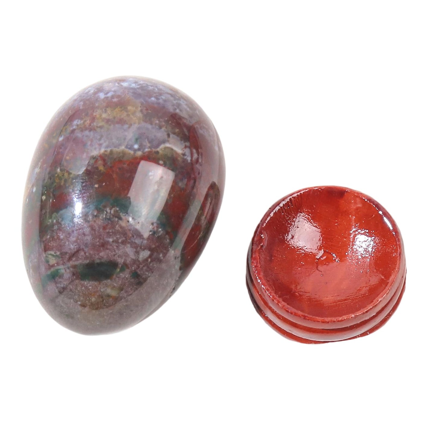 Casaper 2" Natural Ocean Jasper Egg with Wood Stand for Home Decoration, Polished Crystal Pocket Palm Sphere Fengshui Figurines Healing Reiki