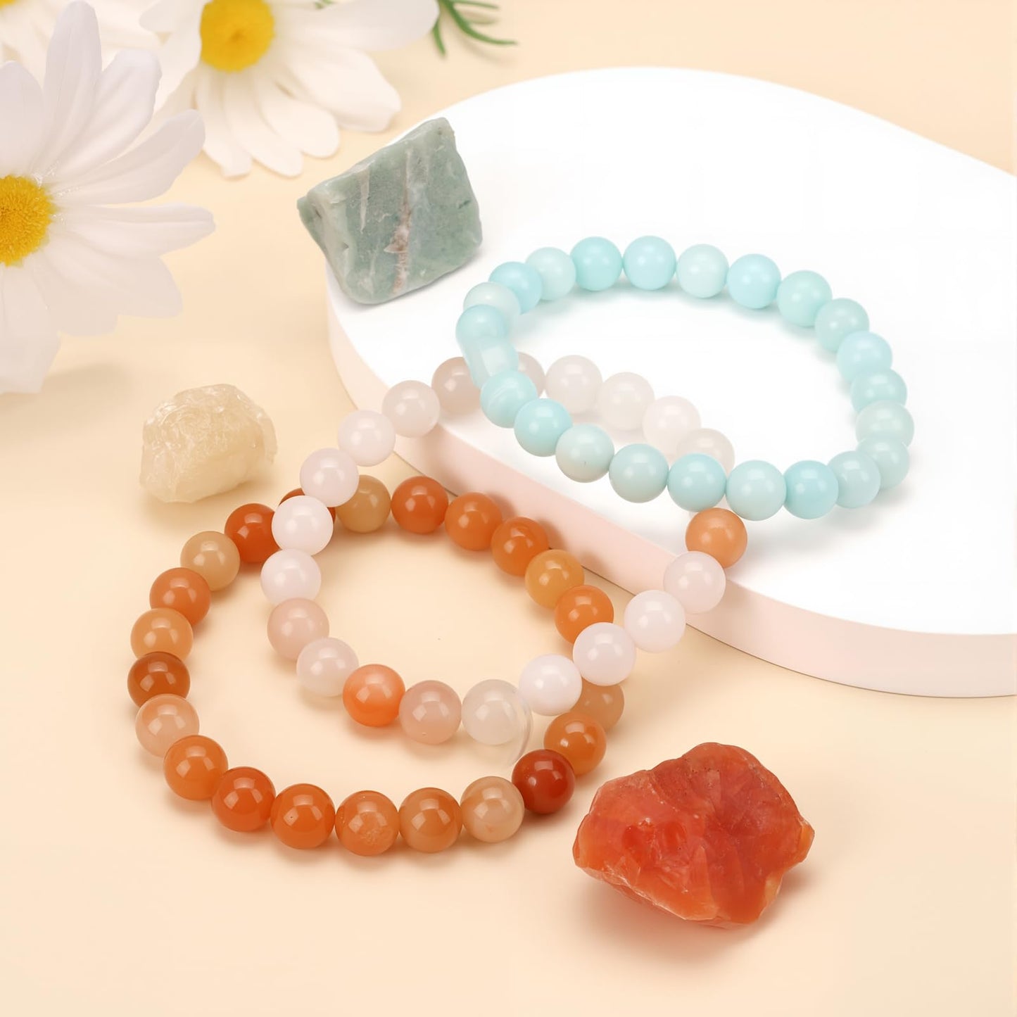 Pendlixy 3PCS Healing Crystal Bracelets for Women Men 8mm Pink Aventurine Amazonite Natural Stone Beaded Stretch Bracelet Handmade Gemstone Reiki Spiritual Jewelry Gifts