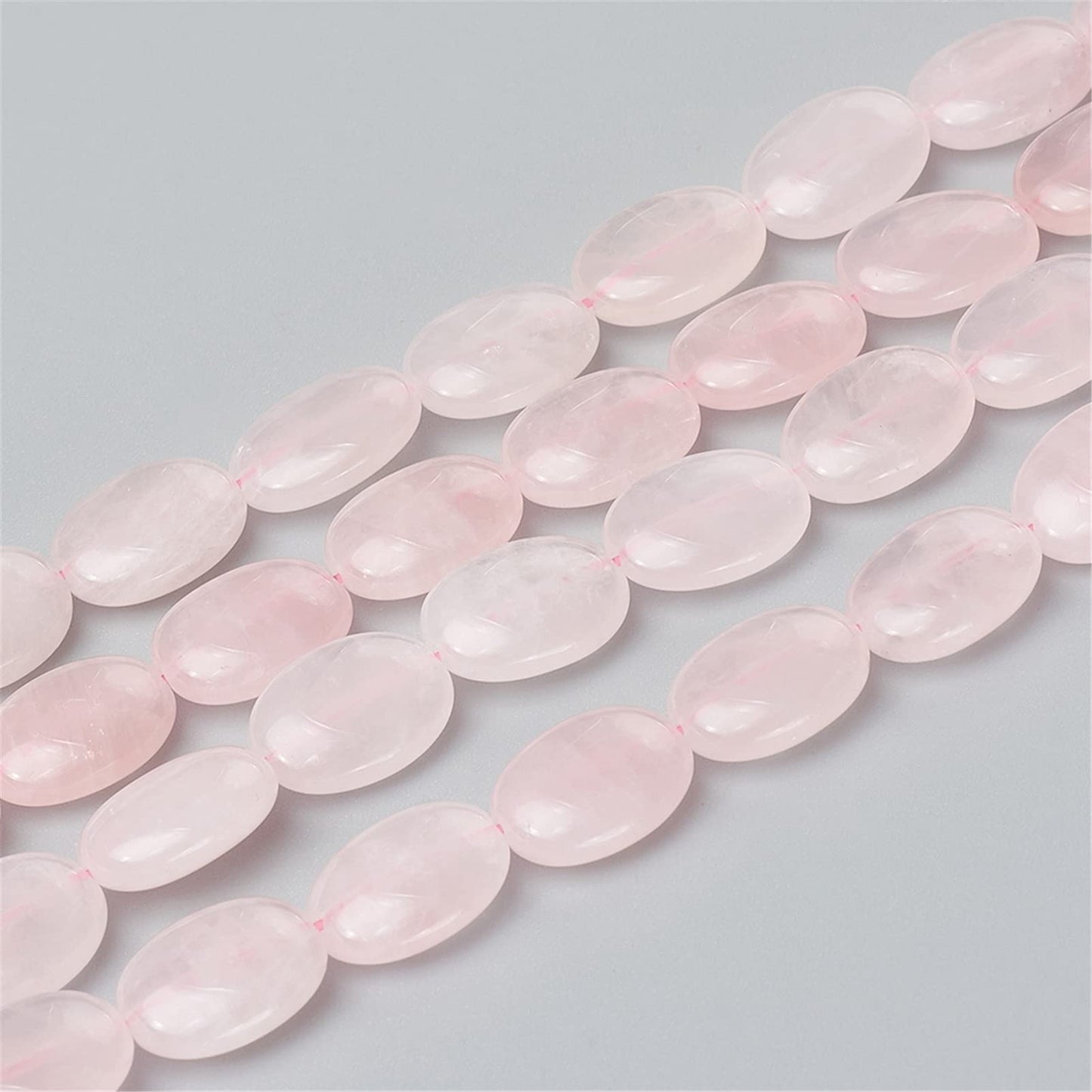 Fashewelry 58pcs Natural Rose Quartz Stone Beads 14x10mm Flat Oval Healing Crystal Loose Gemstone Beads for Jewelry Necklace Bracelet Earring Craft Hole: 1mm