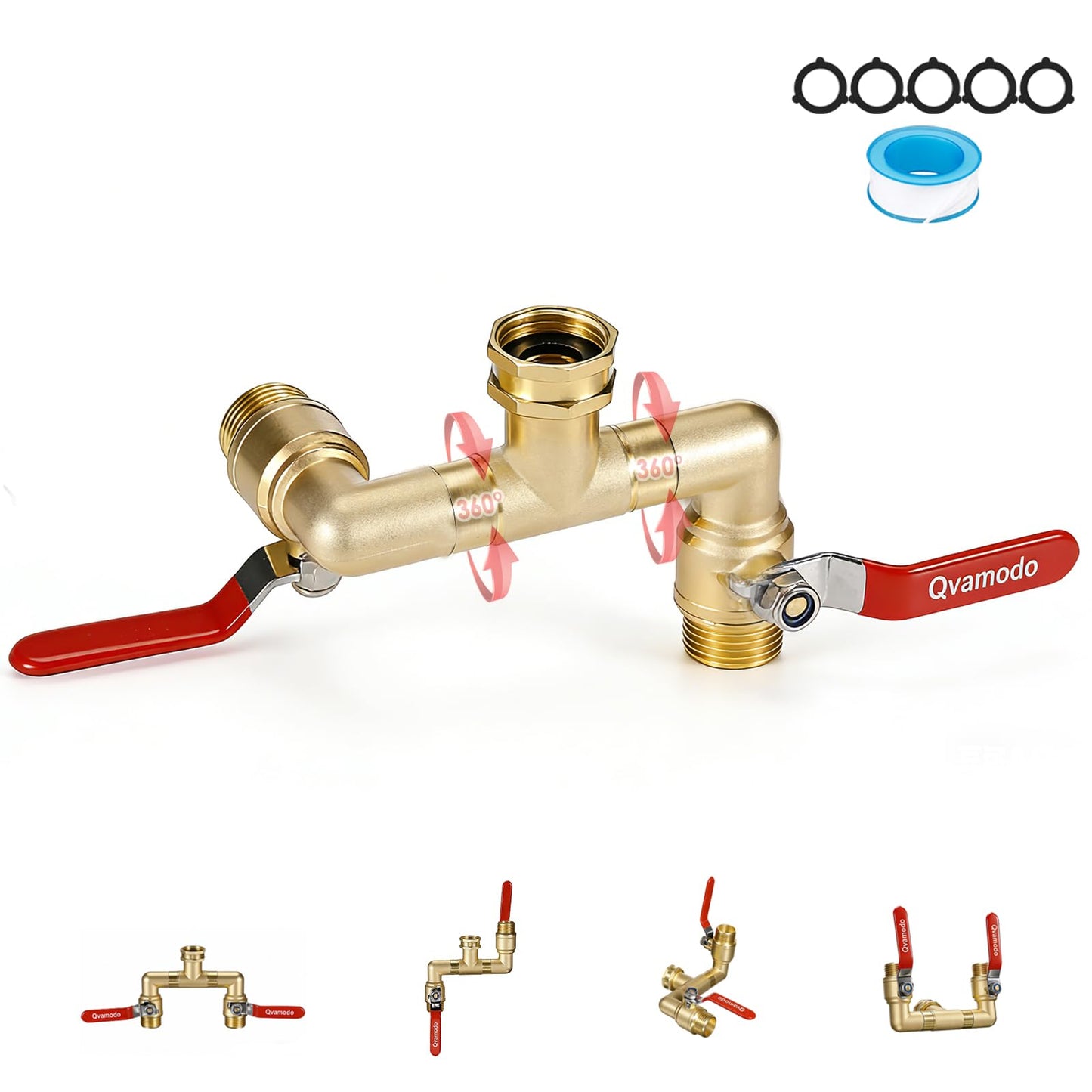 360° Rotatable Garden Hose Splitter 2026 Upgrade 3/4" GHT Swivel Brass Hose Splitter, High Flow Spigot Splitter with Seperately Shut Off Valves, Heavy Duty Faucet Splitter for Outdoor Garden Courtyard