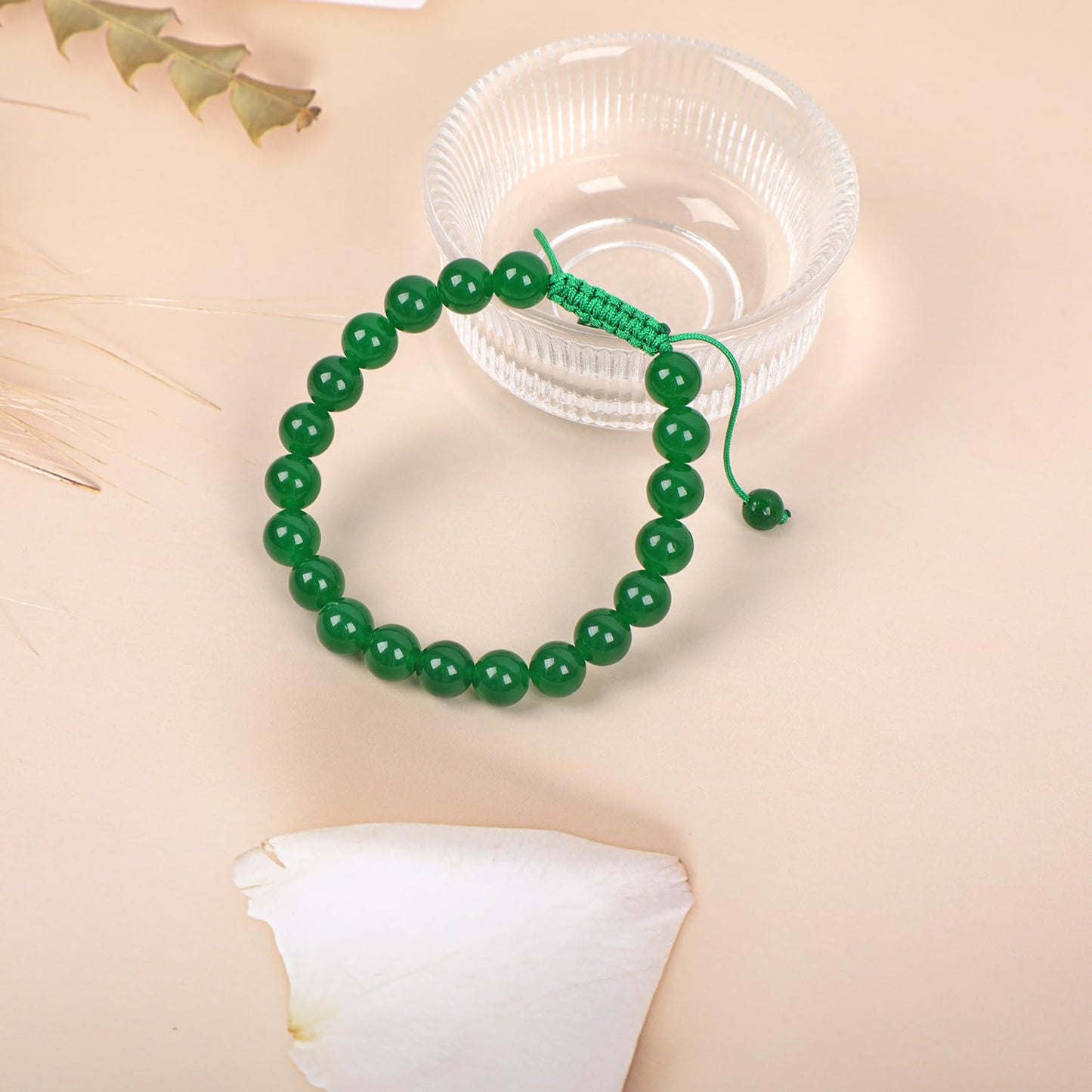 AD Beads Natural 8mm Gemstone Bracelets Healing Power Crystal Macrame Adjustable 7-9 Inch (Green Jade)