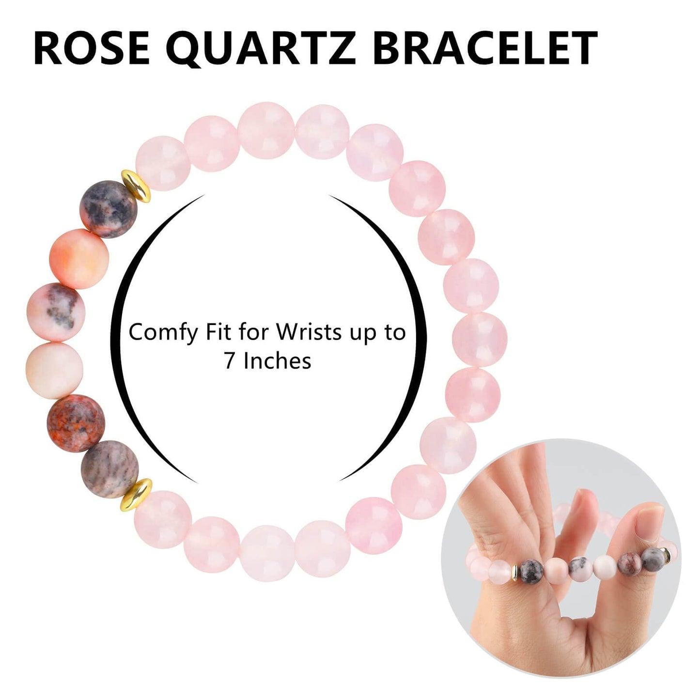 HOZEAL Handmade Rose Quartz Bracelet, Pink Crystal Stone Love Friendship Chakra Bracelet, Prosperity Business Money Energy Wealth Good Luck Feng Shui Beaded Bracelet for Men Women