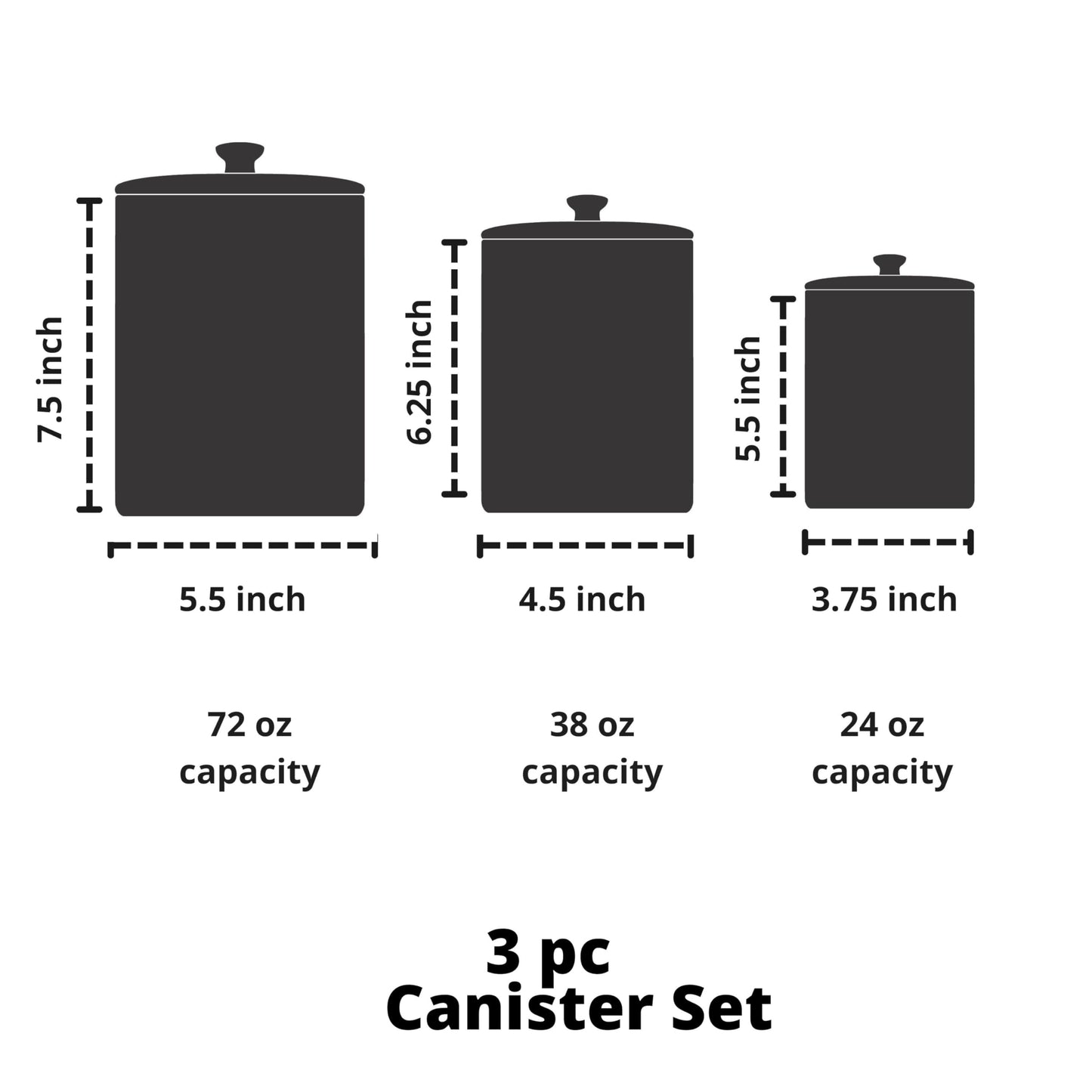 10 Strawberry Street Embossed Marquis Ceramic Kitchen Canister Set, Set of 3, Matte Black