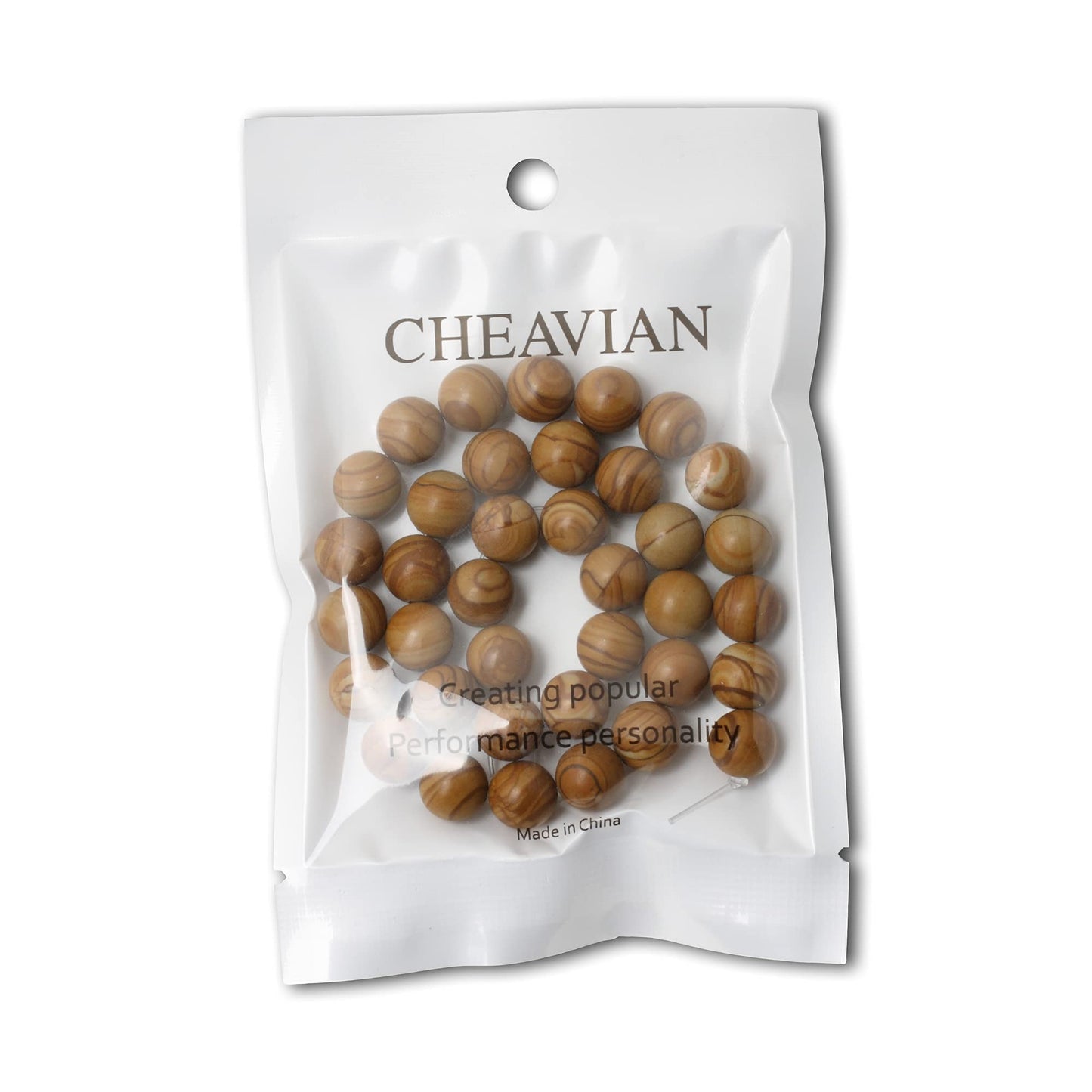 CHEAVIAN 35PCS 10mm Natural Woodgrain Jasper Round Loose Beads for Jewelry Making DIY Bracelet Necklace Materials 1 Strand 15"