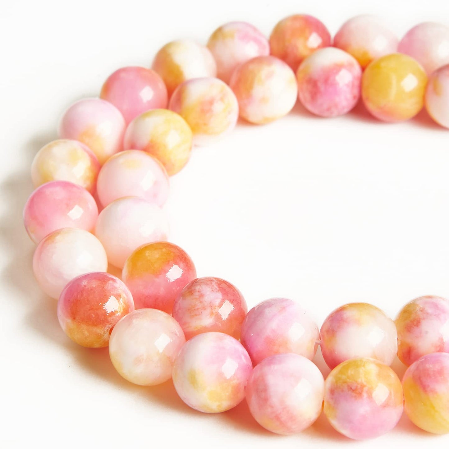 60pcs 6mm Pink Yellow Jade Beads Natural Gemstone Beads Round Loose Beads for Jewelry Making