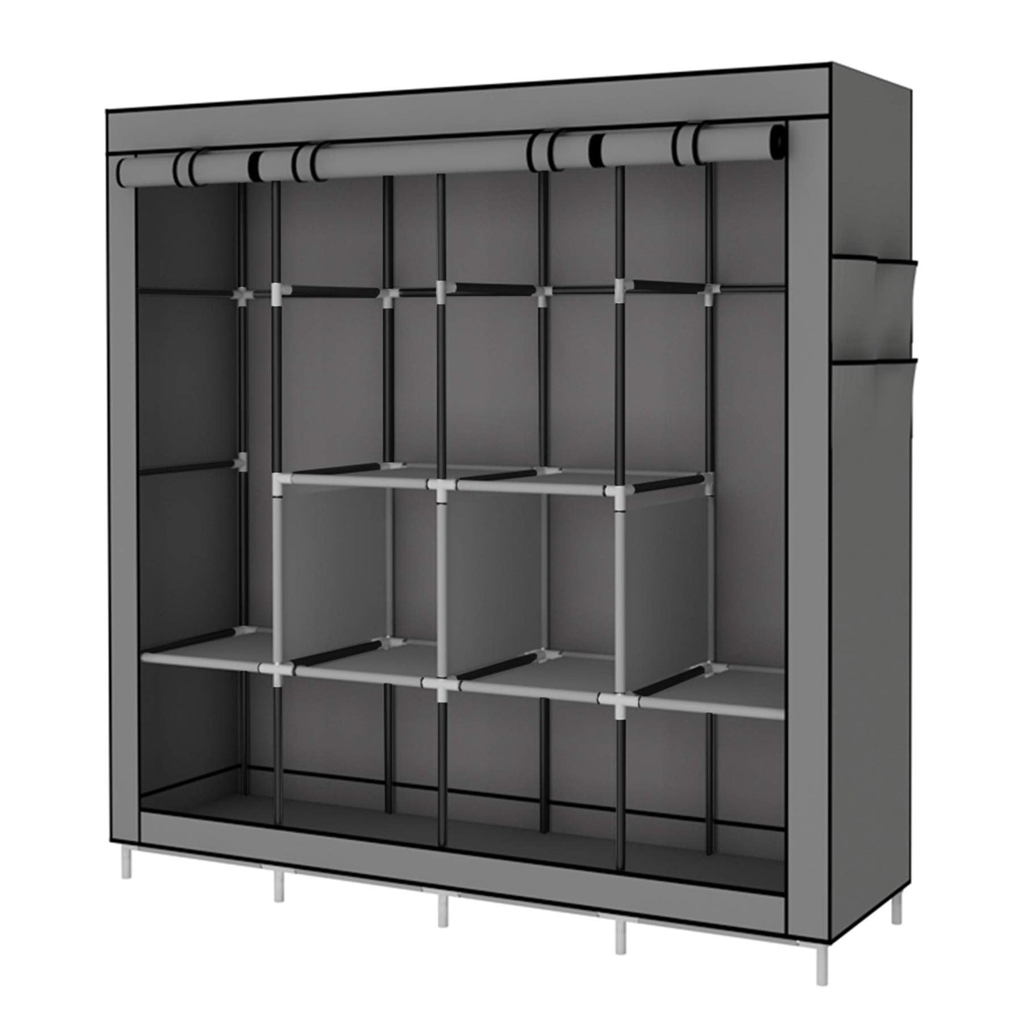 ACCSTORE Portable Wardrobe Clothing Wardrobe Shelves Clothes Storage Organiser with 4 Hanging Rail,Grey
