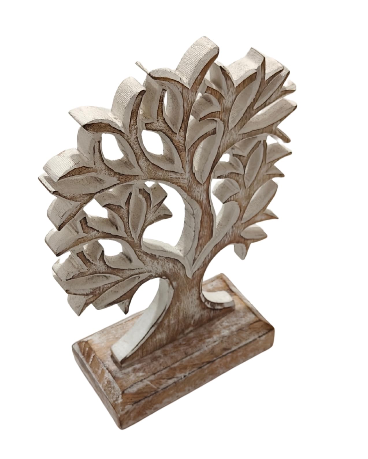 VANIYA CRAFTS® Wooden Tree of Life Decor – Handmade Carved Sculpture Statue for Home Decor, Living Room, Bedroom, Office Desk, or Shelf Display (Antique White)