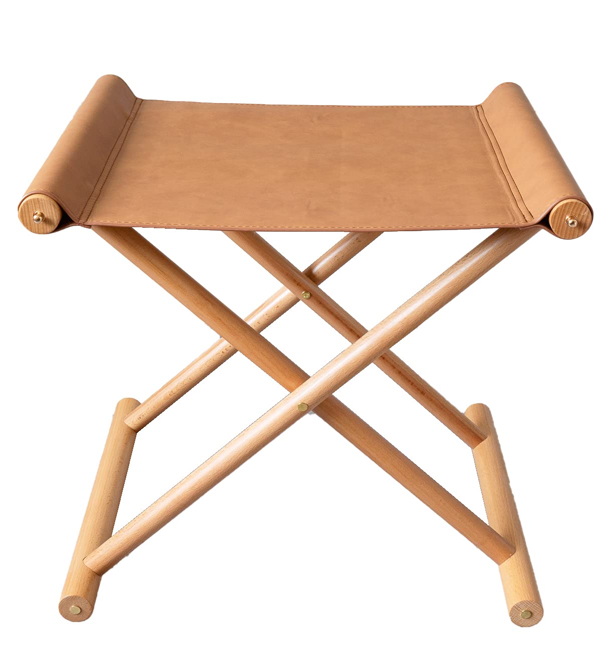 SORBARIA Vegan Soft Leather Solid Beech Wood Multipurpose Foldable Portable Foot Stool Vanity Stool or Freestanding Magazine Holder -Van Dyke Brown