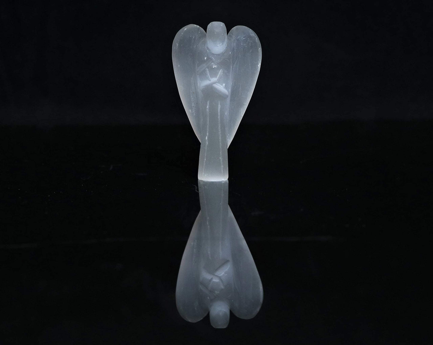 Crocon Selenite Gemstone Guardian Angel Healing Figurine, Hand Carved Pocket Angel - Crystals for Positive Energy, Handmade Mini Statue for Love, Peace & Healing, Natural Gemstone Healing Figurine