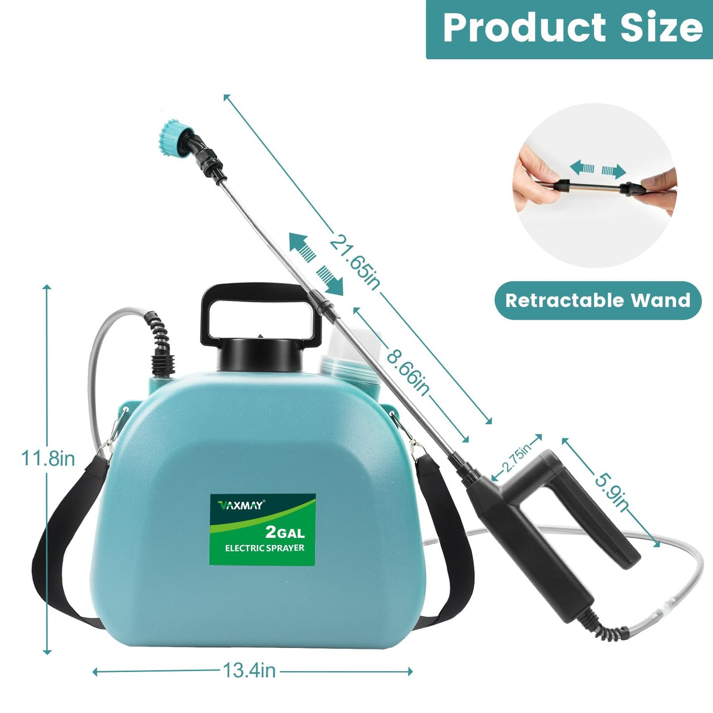 Battery Powered Sprayer 2 Gallon, 2026 Upgrade Electric Sprayer with 3 Adjustable Speed, Battery Indicator, 4 Mist Nozzles, Rechargeable Retractable Wand with Adjustable Shoulder Strap for Lawn Garden
