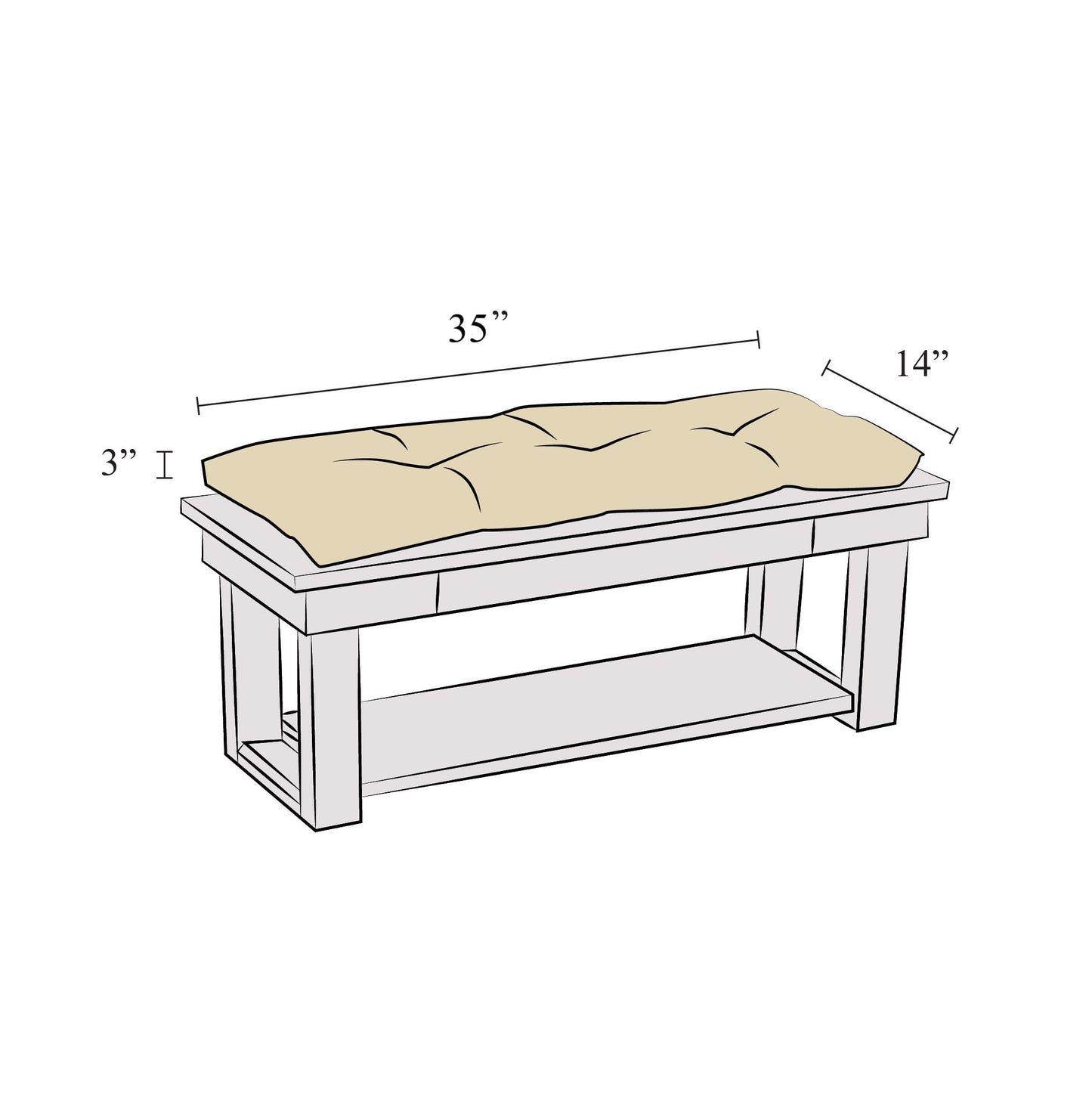 Klear Vu The Gripper Non-Slip Tufted Bench Cushion for Indoor Furniture, Assembled in USA, Entryway Storage, Bay Window, Corner Nook or Piano Seat, 35 Inches, Solid Gray
