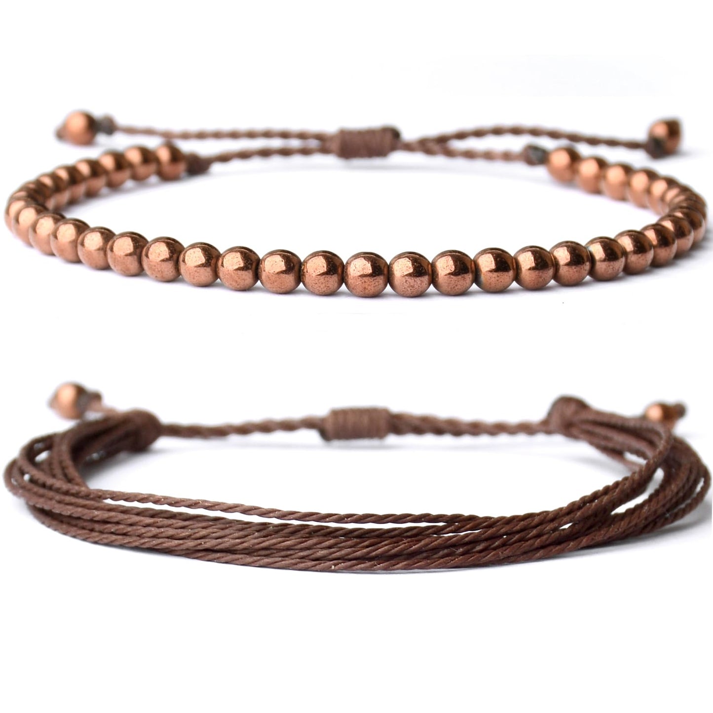 Mezcla Vida Natural Stone Beaded Bracelets for Men Women Unisex Adjustable Waterproof Rope Bracelets Set Valentine's Day Birthday Gifts for Boyfriend Husband Him (Copper Hematite)