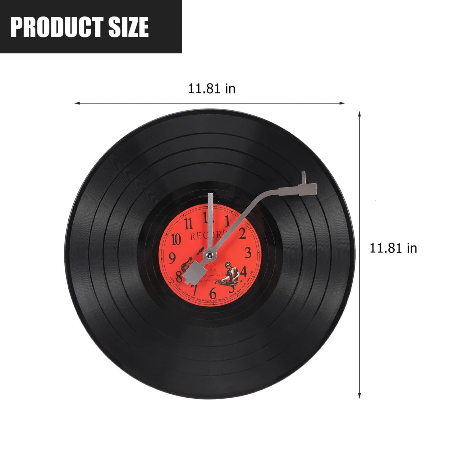 ZOYPAR Musical Black Vinyl Record Wall Clock Battery Operated Music Room Decor Decoration Art Hanging Clocks- 11.81inch