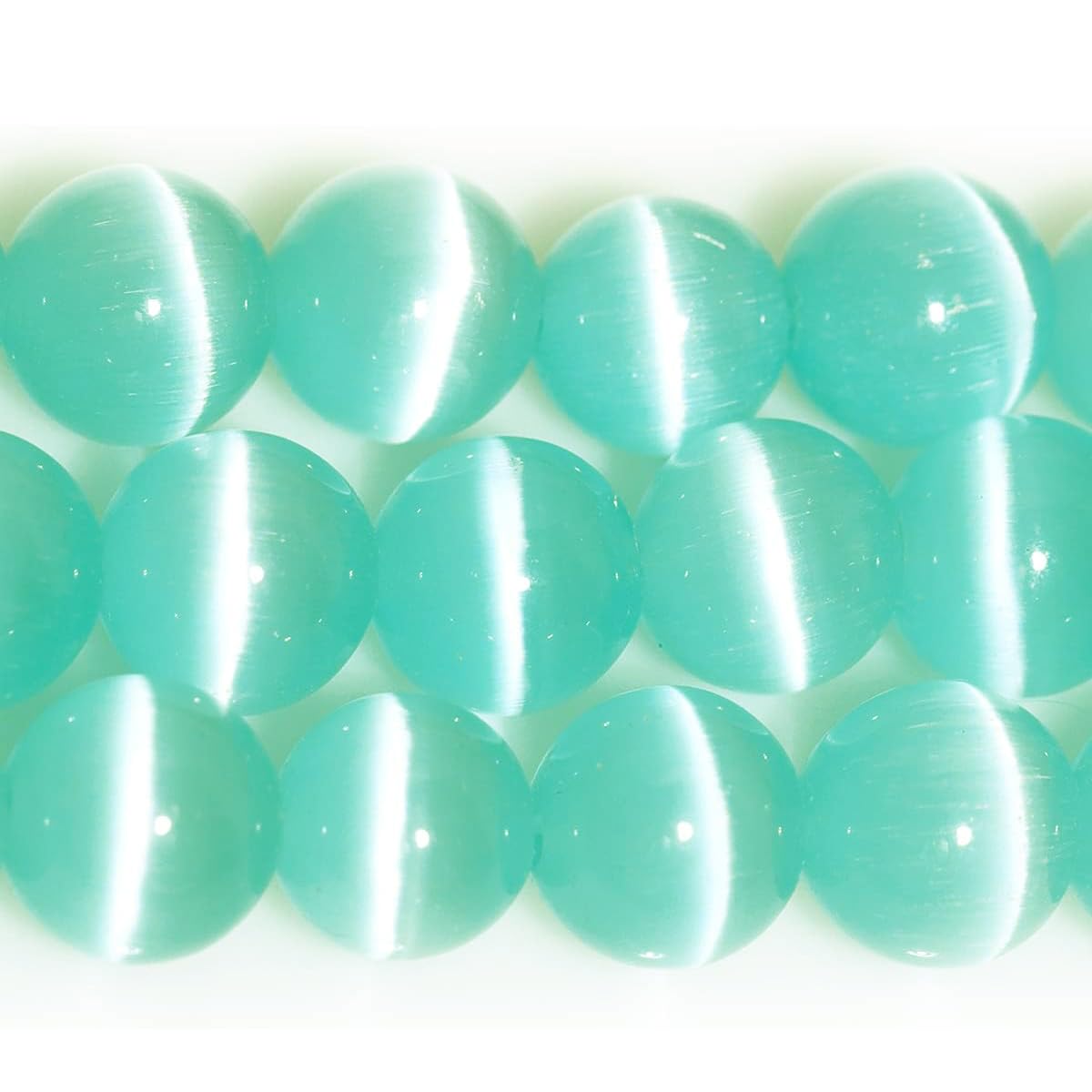 HAAMIIQII 8mm Mint Green Cat Eye Glass Round Crystal Stone Loose Gemstone Beads for Jewelry Making Bracelets Necklaces Earrings Crafts (45-50pcs)