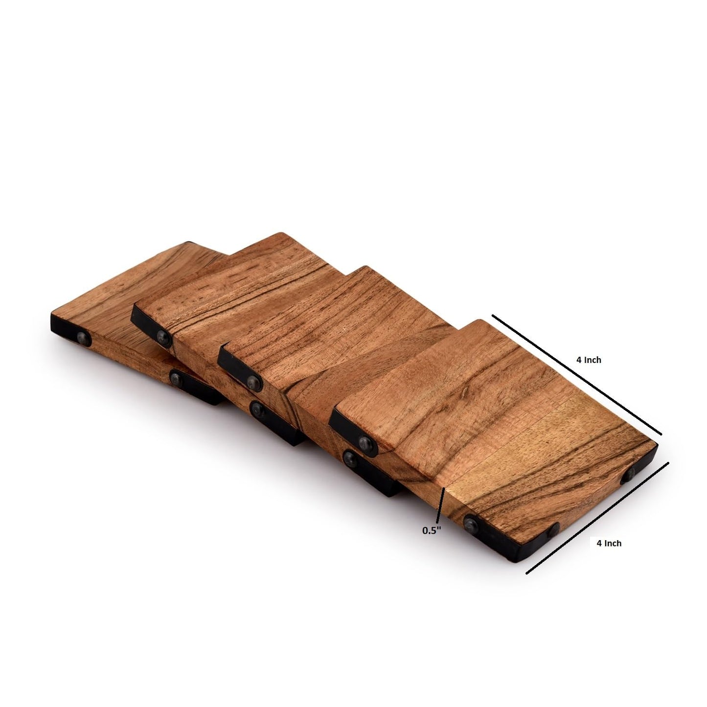 Samhita Acacia Wood Square Coasters Protection Tabletop,Countertop and Surfaces Size: 4" x 4", Set of 4