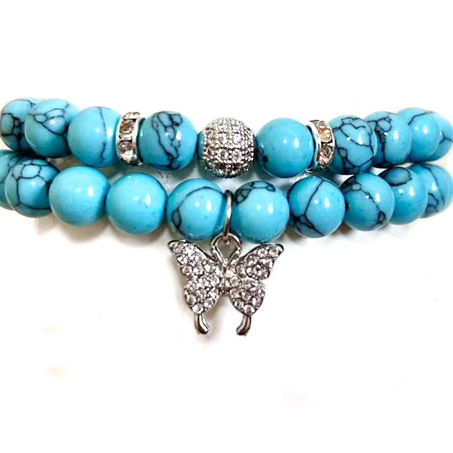 SNXPPFDC Crystal Bracelet - Healing Turquoise Bracelet - Butterfly Bracelets for Women - 8mm Natural Stone Beads Chakra Bracelets Couple Bracelets Friendship Bracelet (Turquoise, Butterfly)