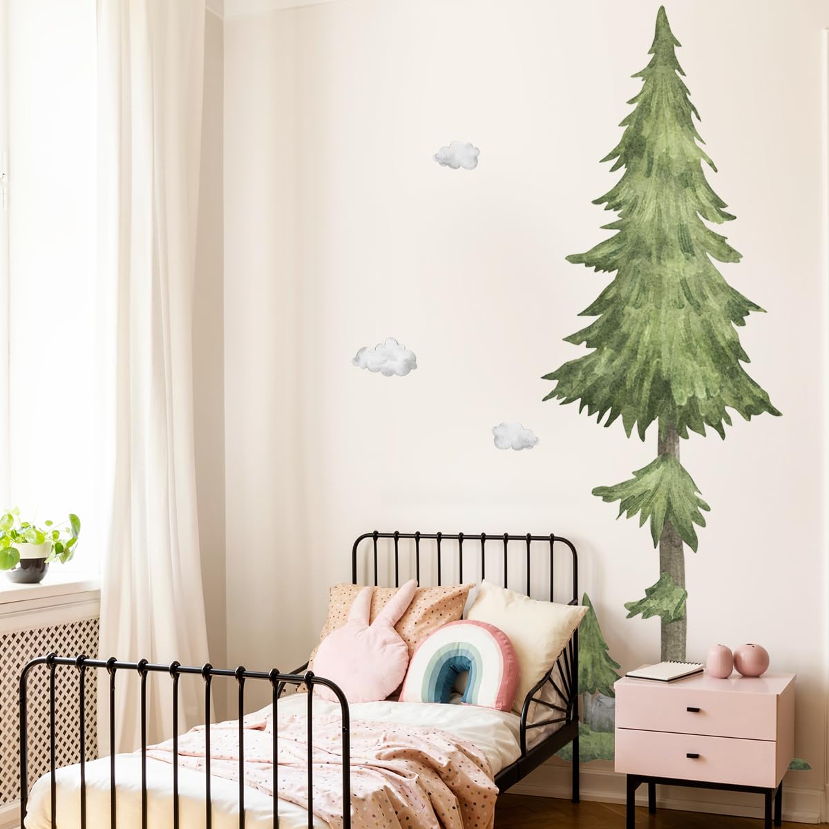 Watercolor Large Pine Tree Wall Stickers- Woodland Tree Peel & Stick Removable Wall Decal for Kid Bedroom Living Room Nursery,135 cm x 215 cm
