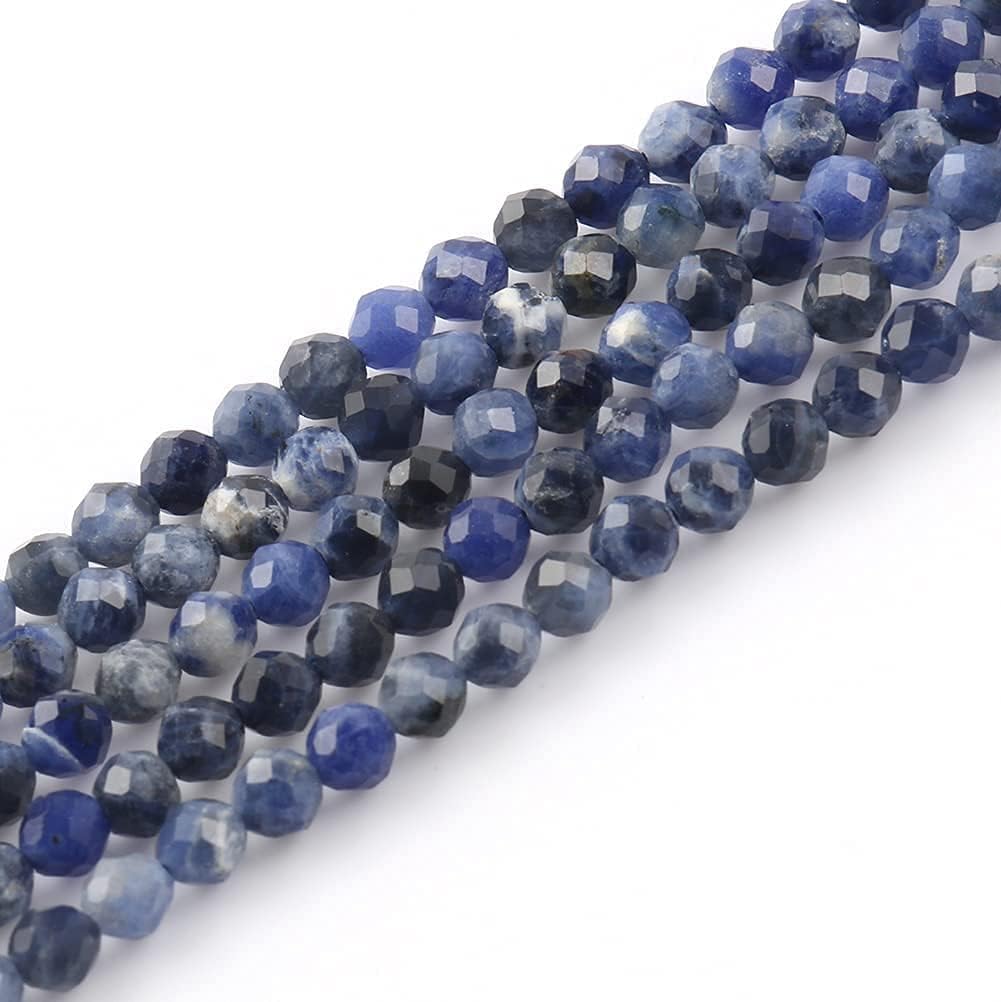 Song Xi 120pcs 3mm Natural Old Blue Sodalite Gemstone Beads Faceted Round Loose Stone Beads for Jewelry Making (1 Strand)