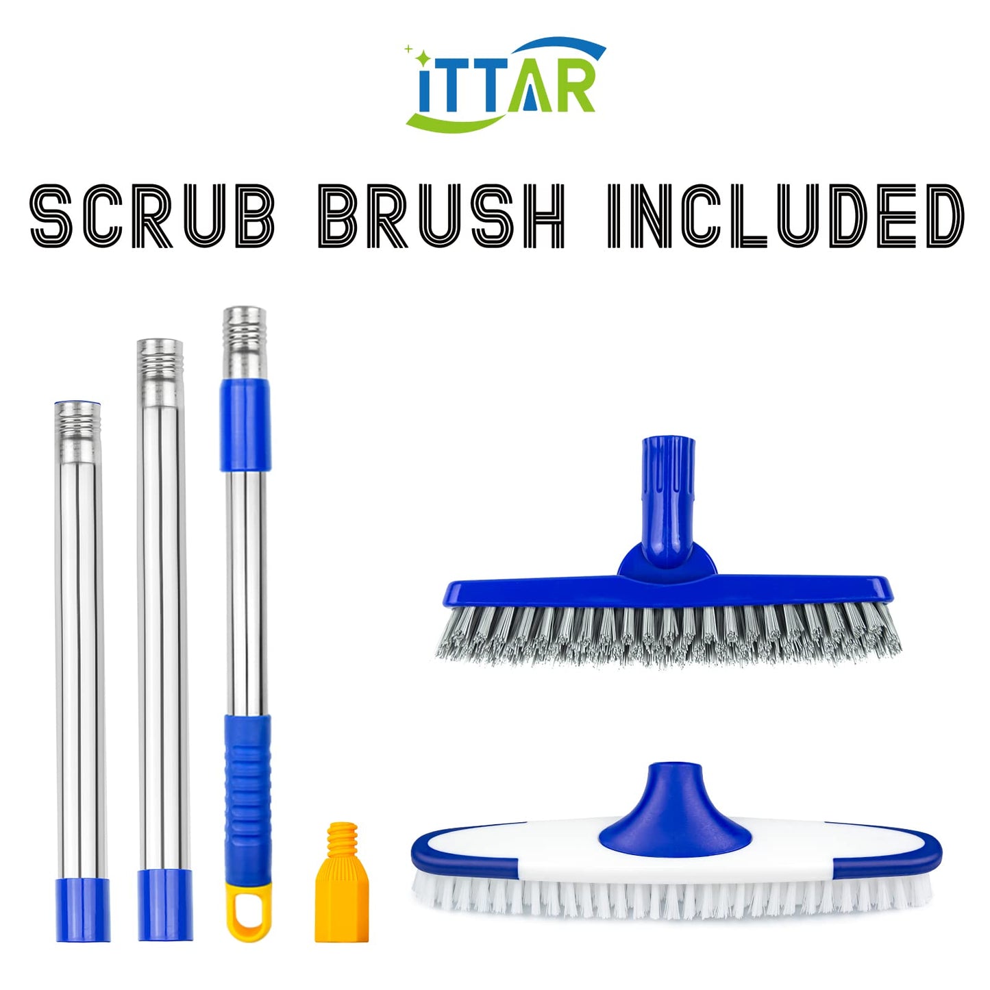 ITTAR Grout & Scrub Brush Combo, Floor Scrubber with Long Handle, Multi-Purpose Stiff Bristles Cleaning Brush Set for Tile, Grout, Deck, Kitchen, Shower Floor (2 Pcs)