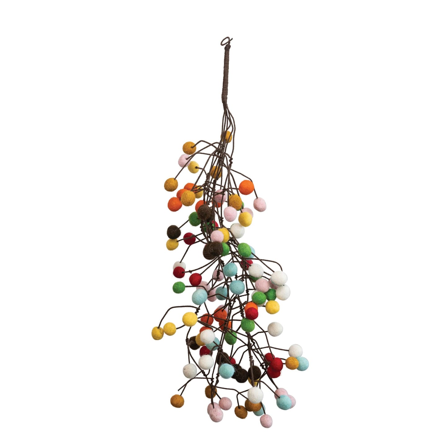 Creative Co-Op 15" W x 28" H Handmade Wire & Wool Felt Pom Pom Branch, Multi Color