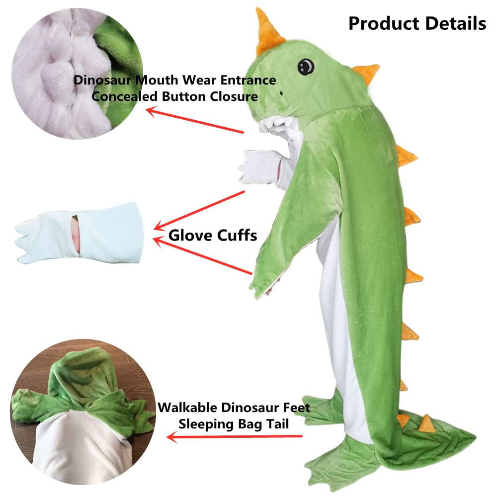SunBritly Dinosaur Blanket for Adults Hoodie Animal Sleeping Bags Soft Cozy Dinosaur Gifts(XL fit for Height 5'5"-5'9")