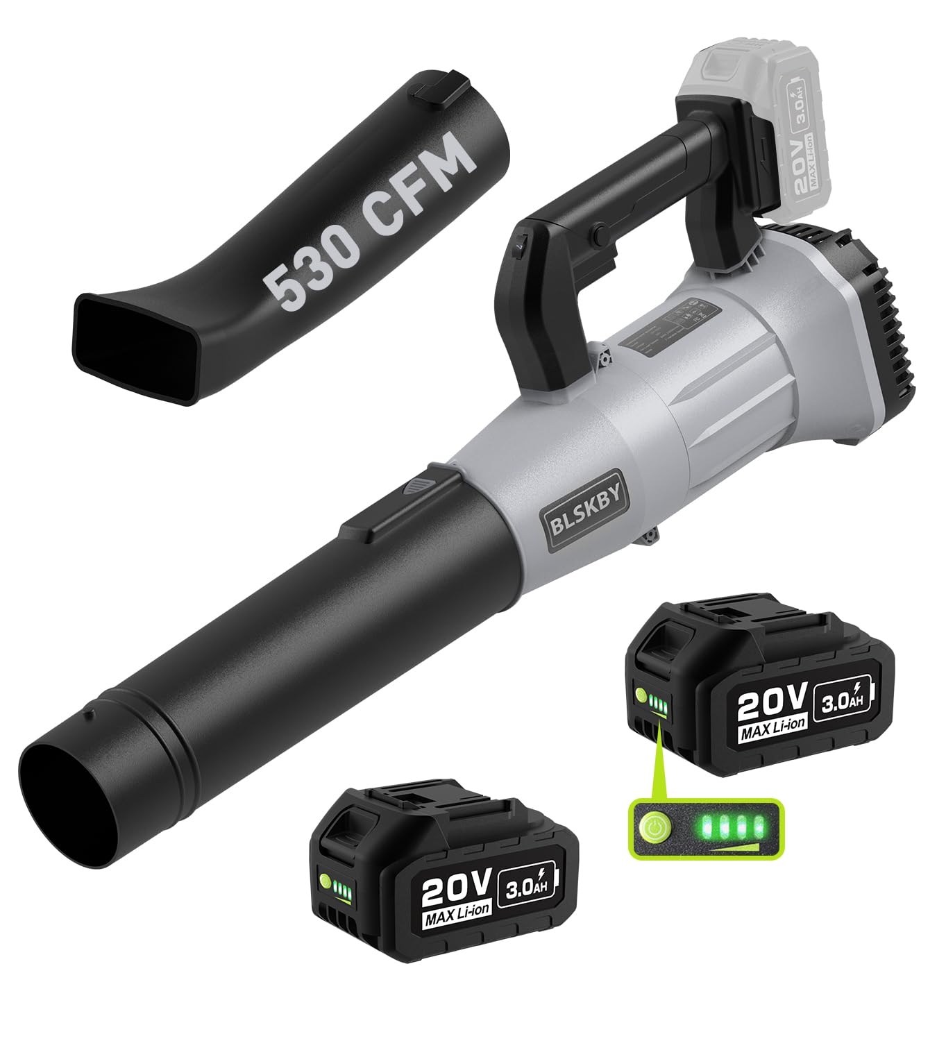 Cordless Leaf Blower - 2x3Ah Battery, 530CFM 170MPH, Powerful Battery Powered Leaf Blower Cordless with Battery and Charger, 7-Speed Control, 2 Extended Tubes for Yard, Lawn & Garden