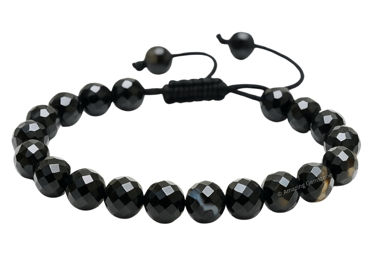 Amazing Gemstone Black Hakik Bracelet for Women - Chakra Mens Bracelet Protection Crystals and Healing Stones - Faceted Beaded Blessing Bracelet Spiritual Meditation Gift (Adjustable)