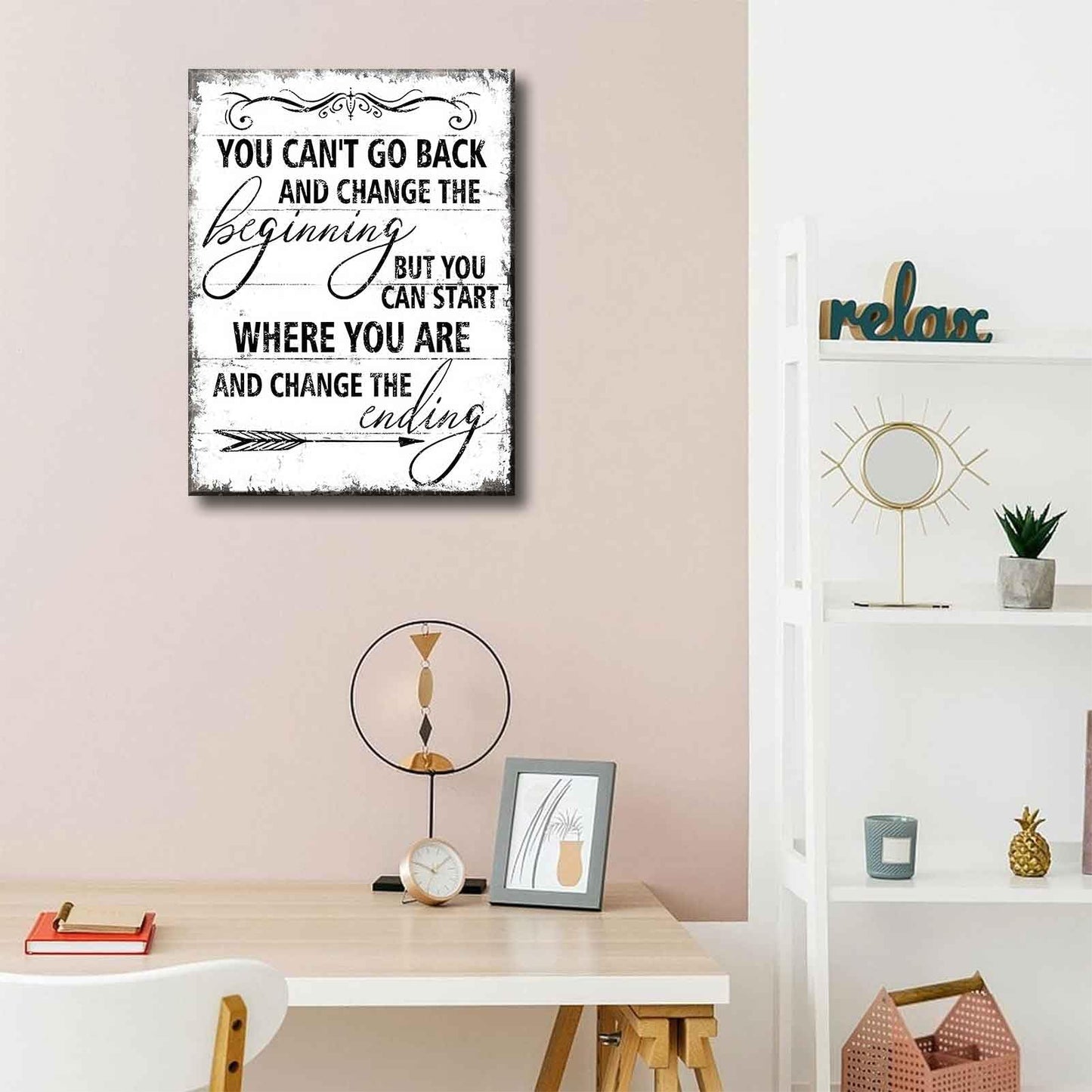 Inspirational Canvas Wall Art You Can't Go Back and Change The Beginning painting Decor Pictures Motivational Positive Quotes Posters Prints for Bedroom Office Living Room Home Decoration