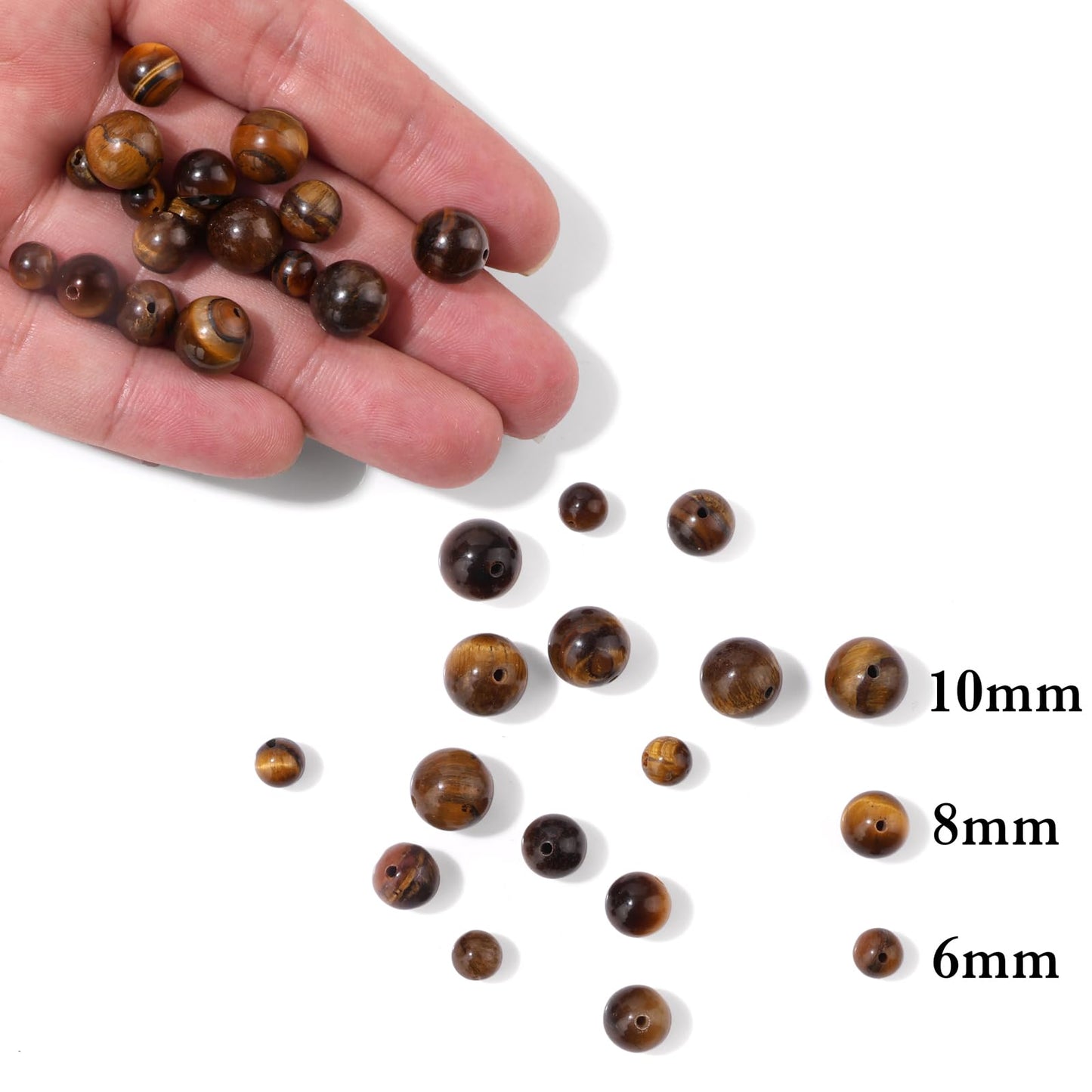 40pcs 10mm Natural Tiger Eyes Gemstone Beads Healing Crystal Round Loose Stone Beads for Jewelry Making, Crystal Stone Beads for Bracelets Necklace Earrings Making