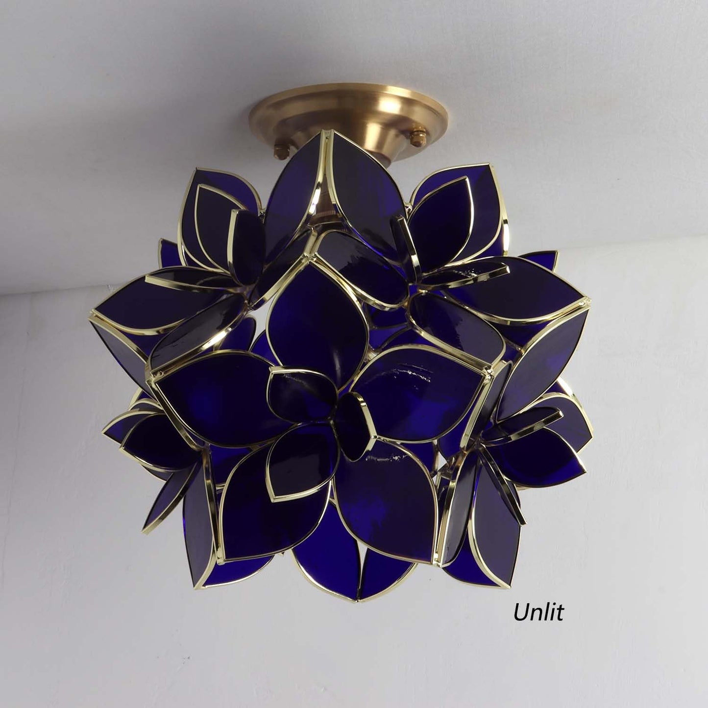 Bieye L11021 Flower Petals Tiffany Style Stained Glass Close to Ceiling Light for Home Decor (Cobalt Blue, 12" Rose Lily)