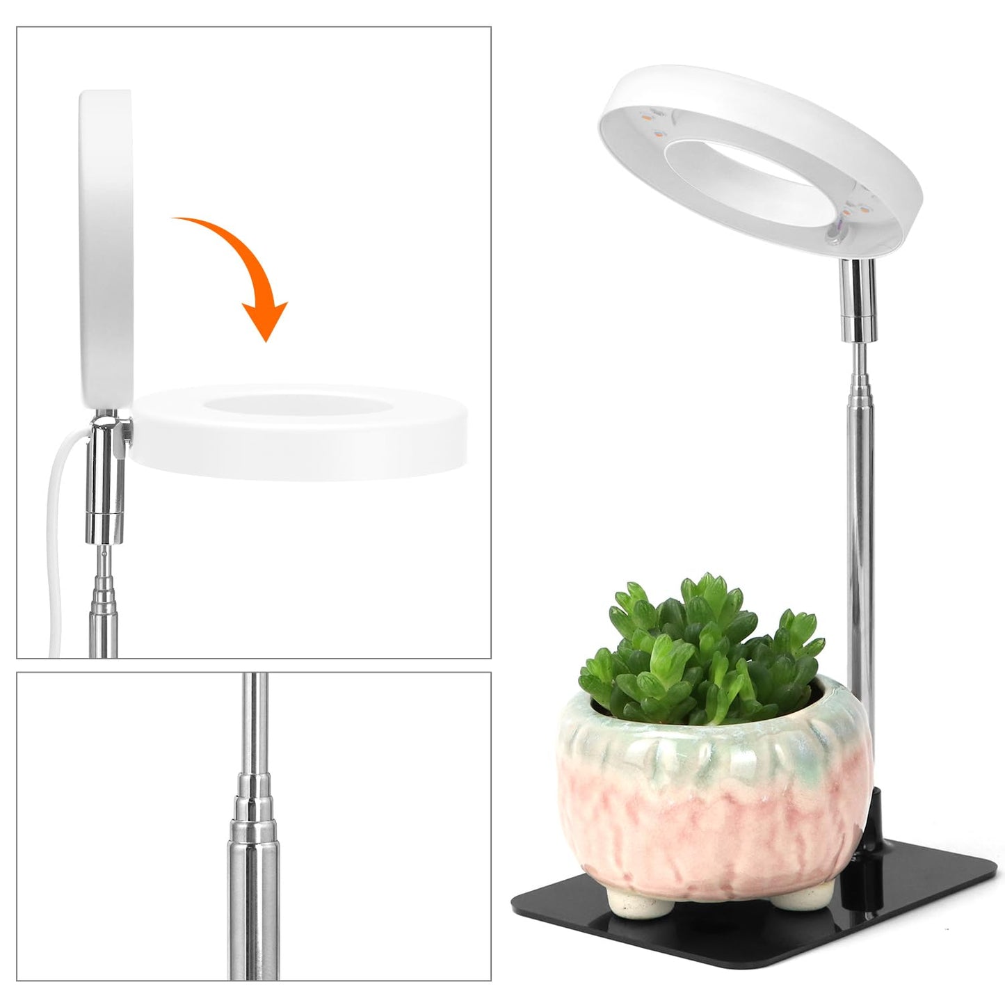 QWORK Grow Lights for Indoor Plants, 3 Pack Full Spectrum LED Desk Grow Lamp, 7-25 in Adjustable Height, Auto Timer 2/4/8H, 4 Dimmable Levels, USB Powered