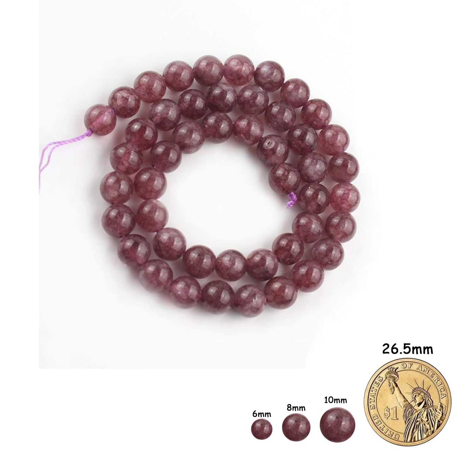 Yochus 45pcs Lepidolite Stone Beads，8mm Healing Power Natural Stone Round Loose Beads for Jewelry Making Earring Necklace DIY Crafts